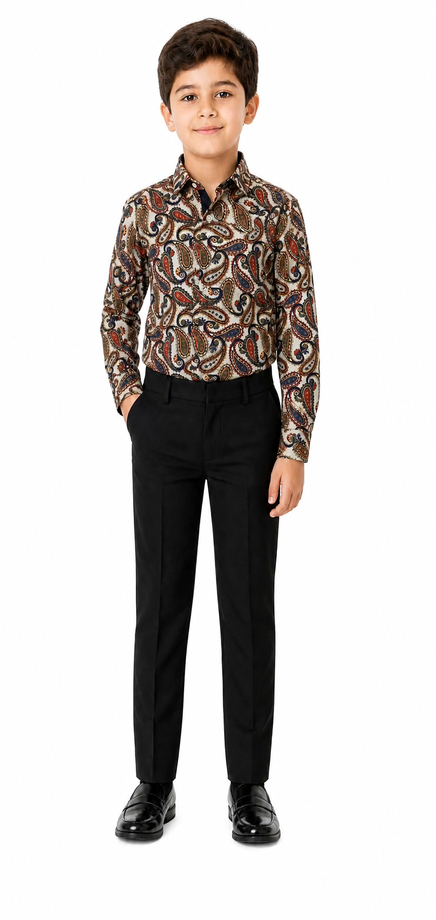 Elie Balleh Boys Slim Fit Royal Paisley Button-Down Shirt