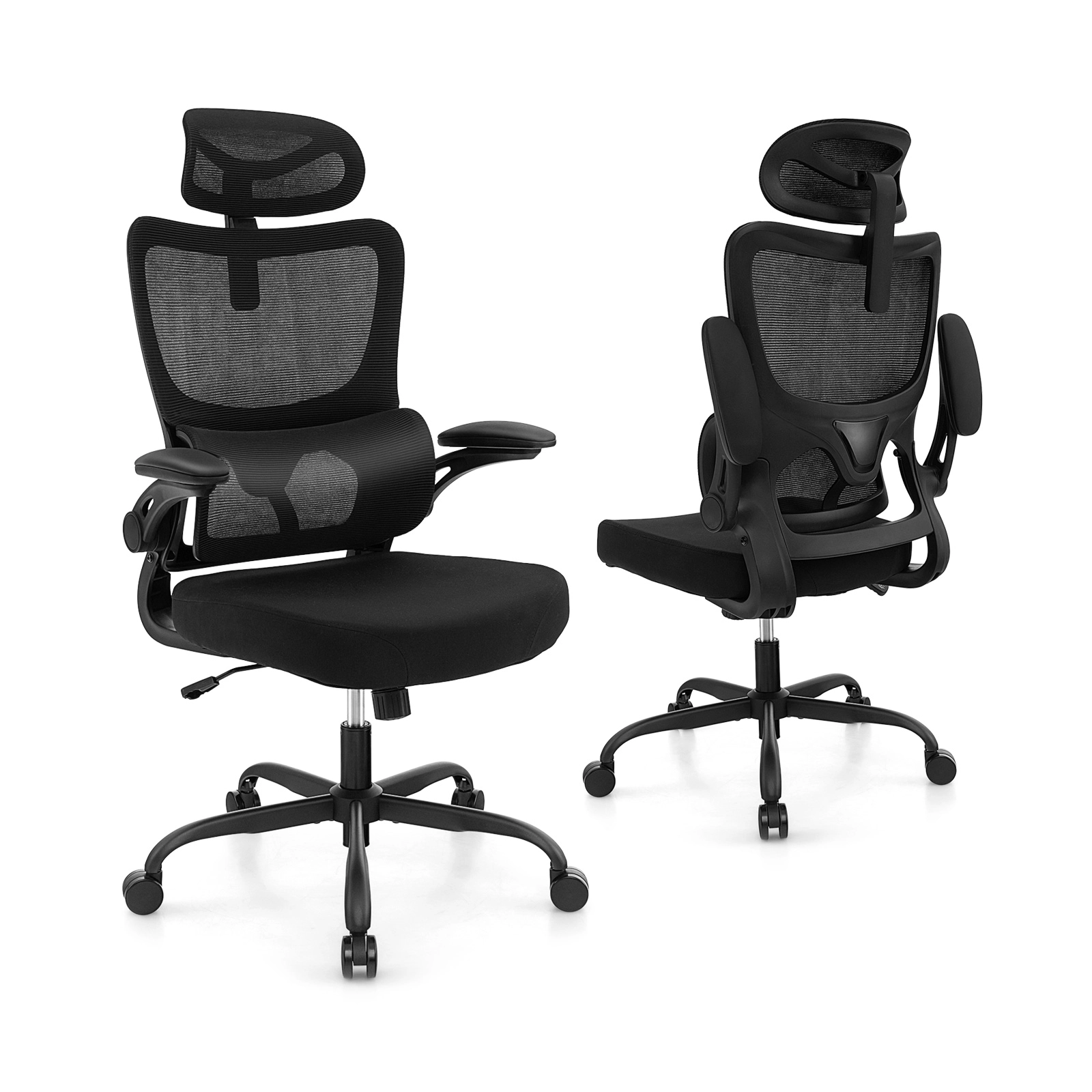 SUGIFT Adaptive Lumbar Support Flip-up Armrests Reclining Mesh Office Chair 25.5-in x 25.5-in x 45.5-in 300-lb Black
