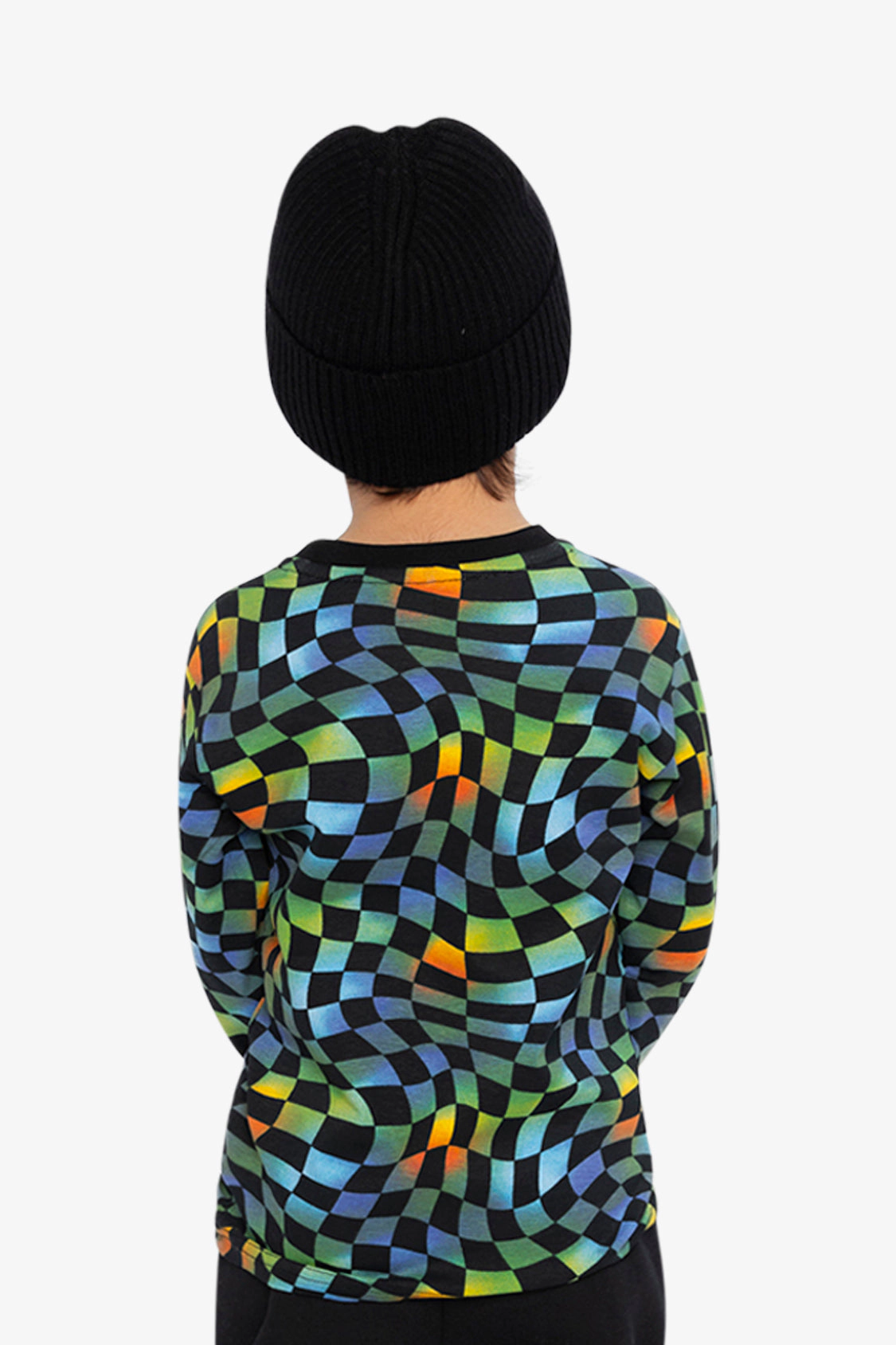 Deux par Boys Organic Cotton Long Sleeve Checkered T-Shirt