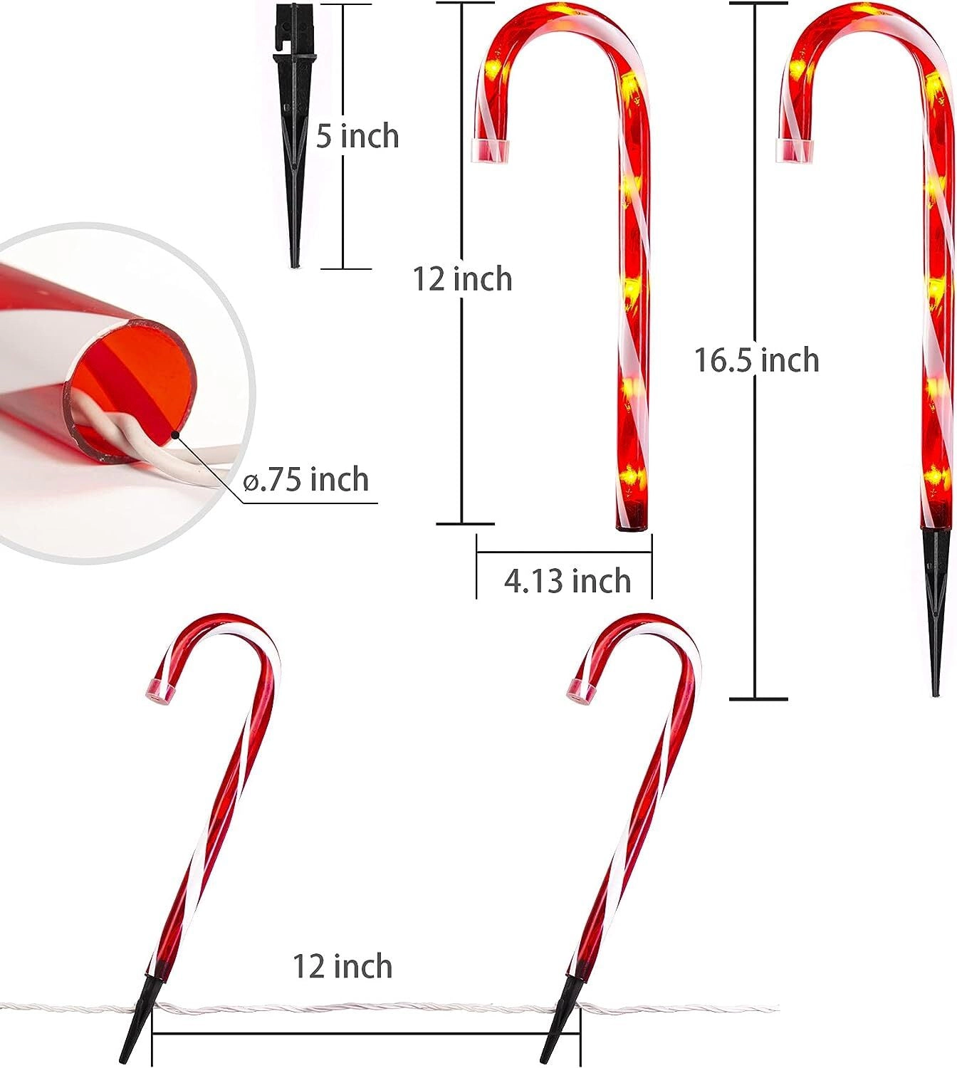 Perfect Holiday Candy Cane Outdoor Landscape Lights Battery Operated, 5 Pack, Christmas Lights, Holiday Decor
