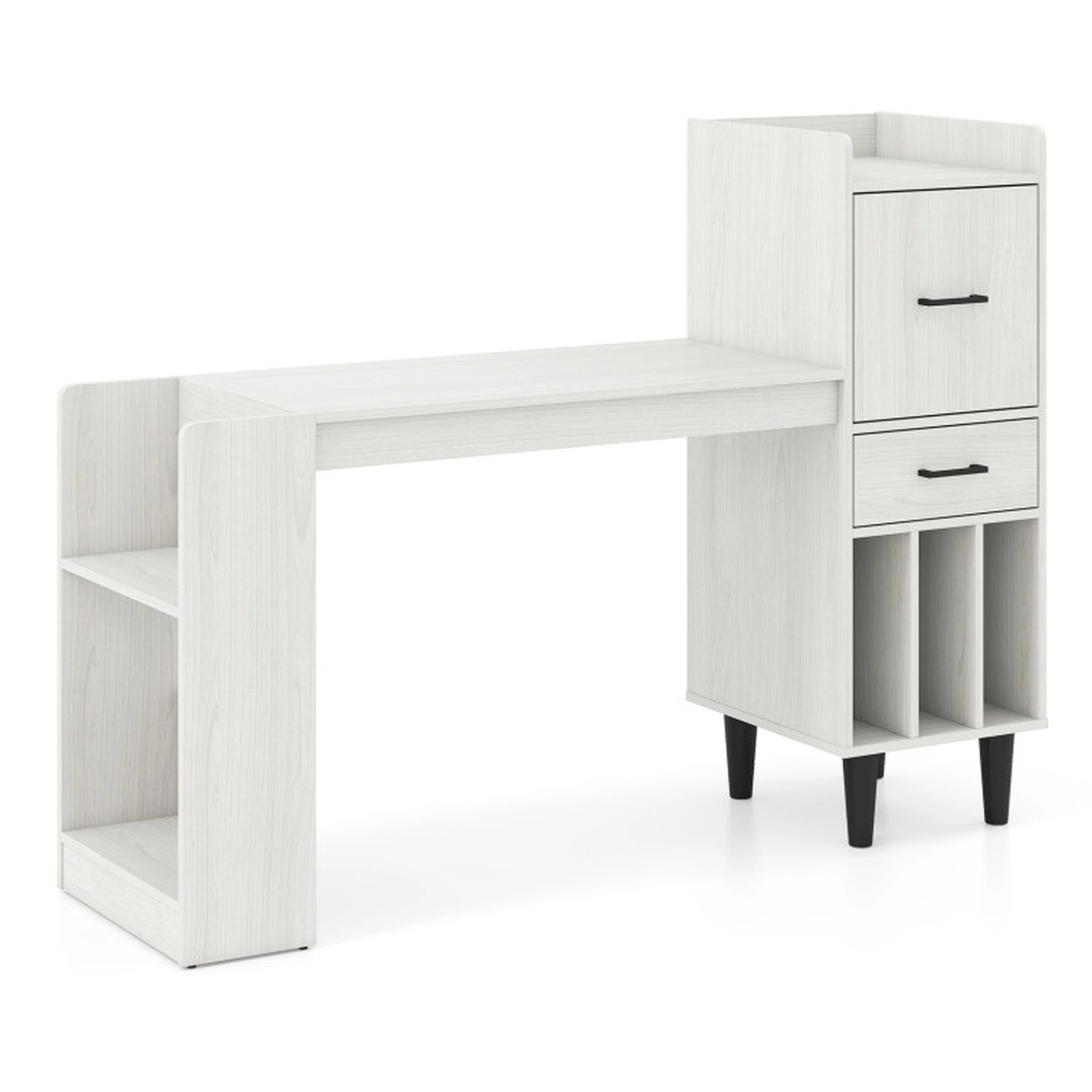 SUGIFT White Oak Side Storage Shelves and Drawer Cabinet 59-in Home Office Desk
