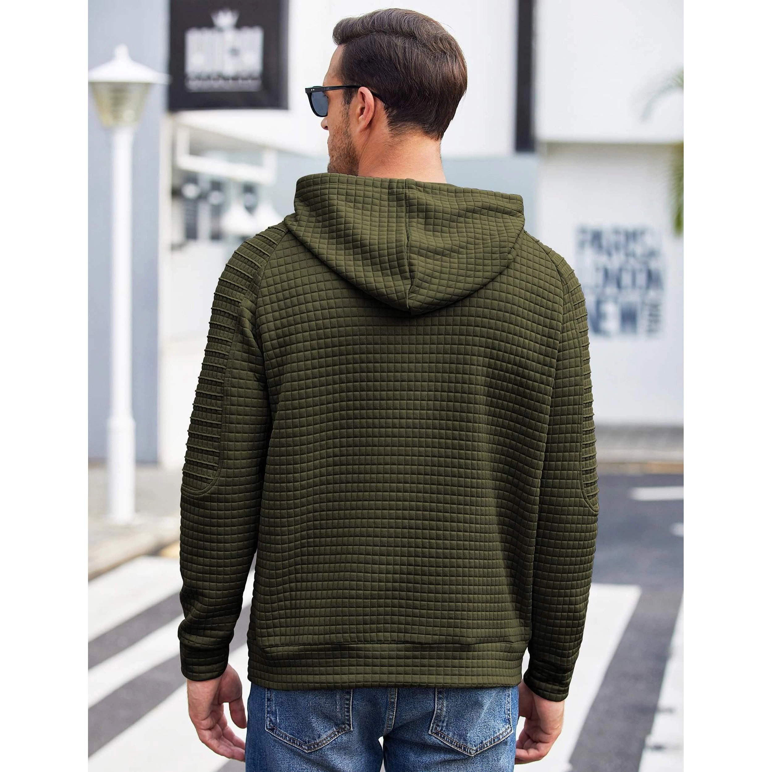 COOFANDY Men's Regular Fit Textured Quilted Long Sleeve Pullover Hoodie