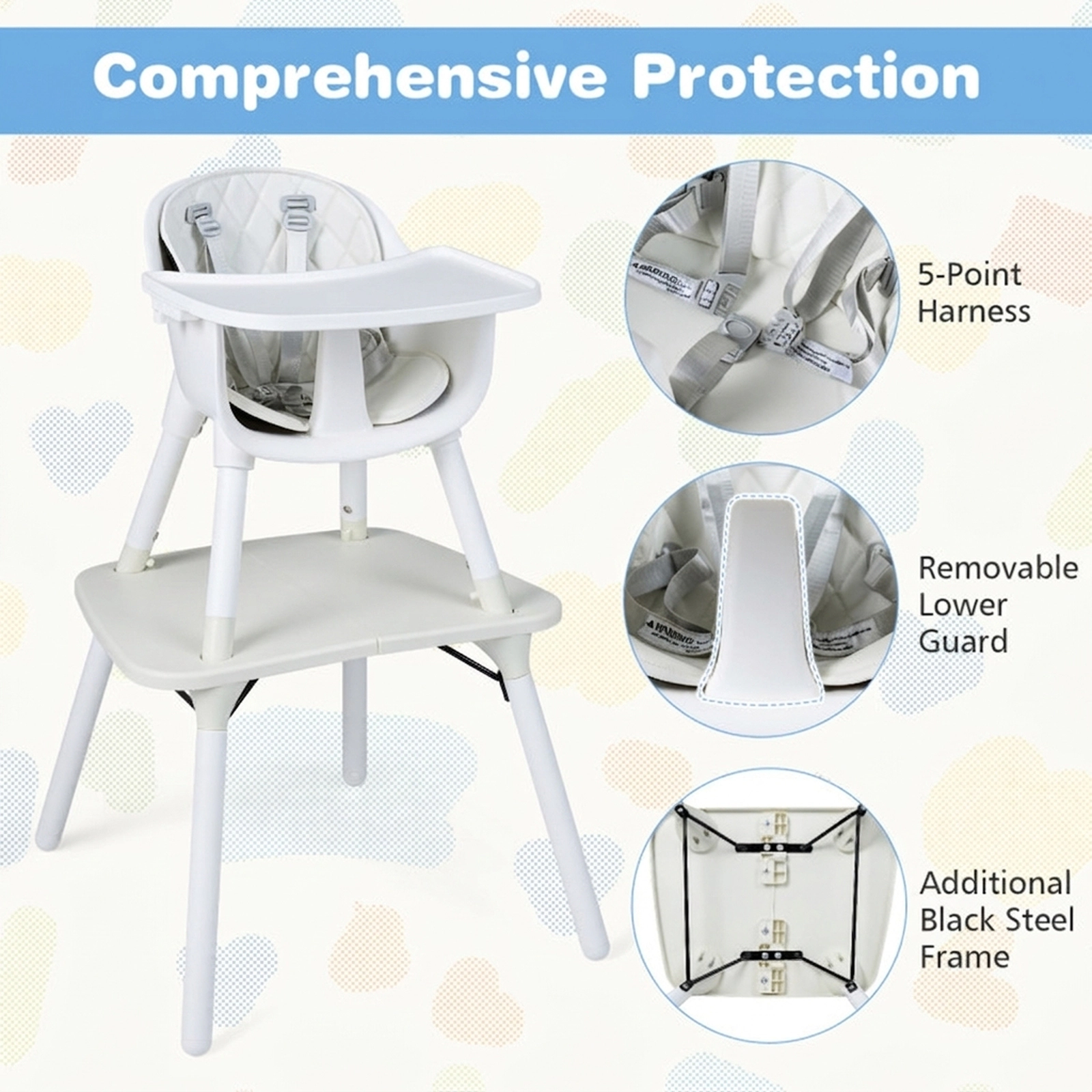 SUGIFT 4-in-1 Convertible Baby High Chair and Toddler Table Chair Set 33-lb Capacity Ages 6-36 Months Cream