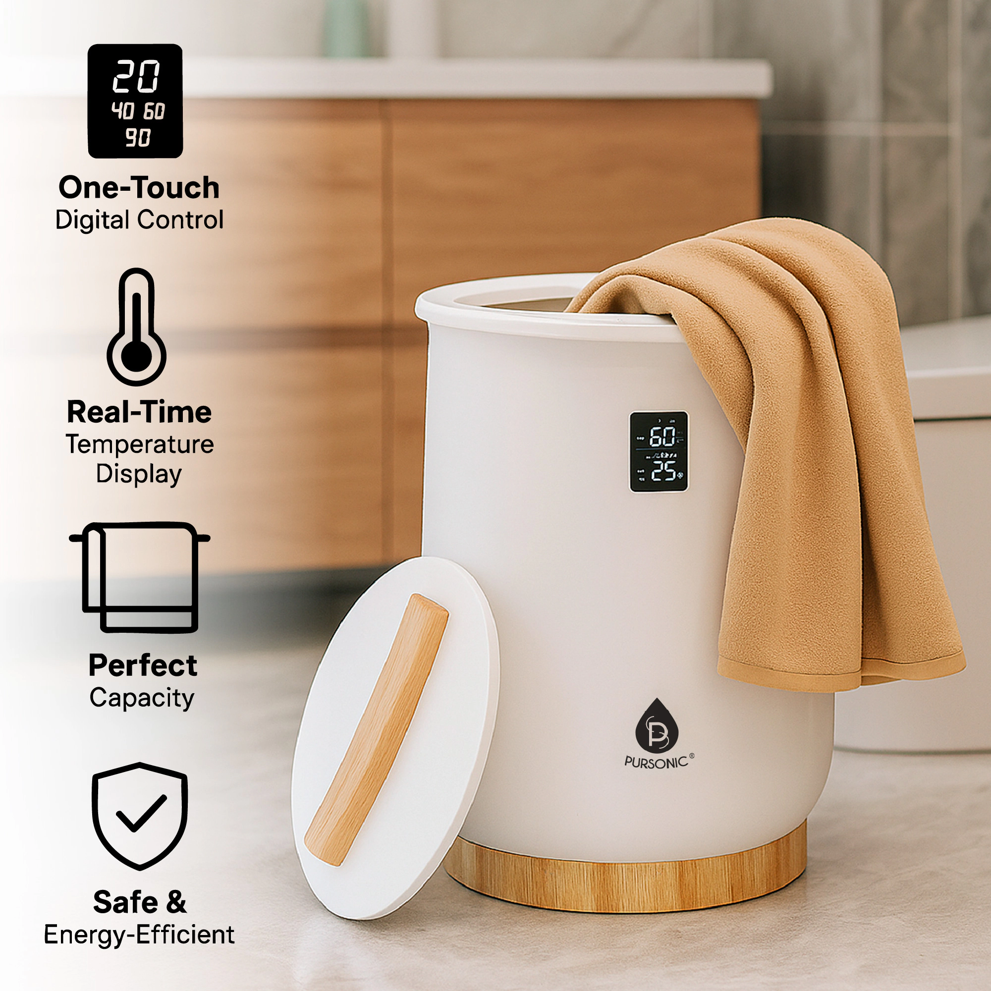 Pursonic Luxury Towel Warmer with One-Touch Digital Control Panel