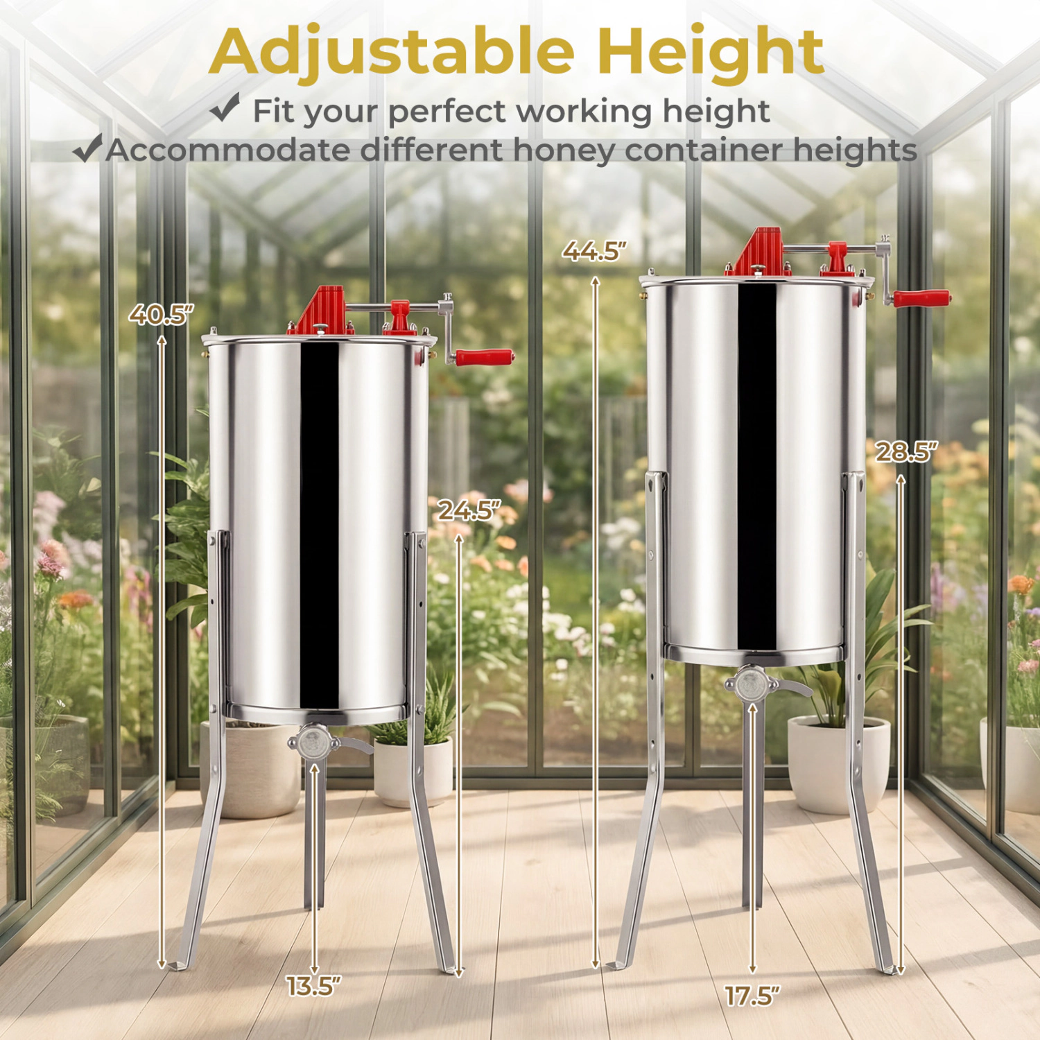 LJG 3 Frame Manual Honey Extractor with Bottom Gravity Flow Gate and Clear Lid for Home Apiary