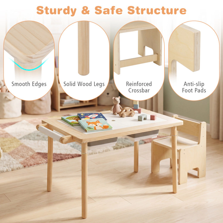 Hivvago Kids Sensory Table Set With Adjustable Height And 2 Storage Bins