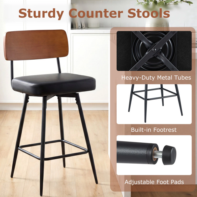 Hivvago 27 Inch Padded Counter Barstools Set Of 2 With Metal Legs