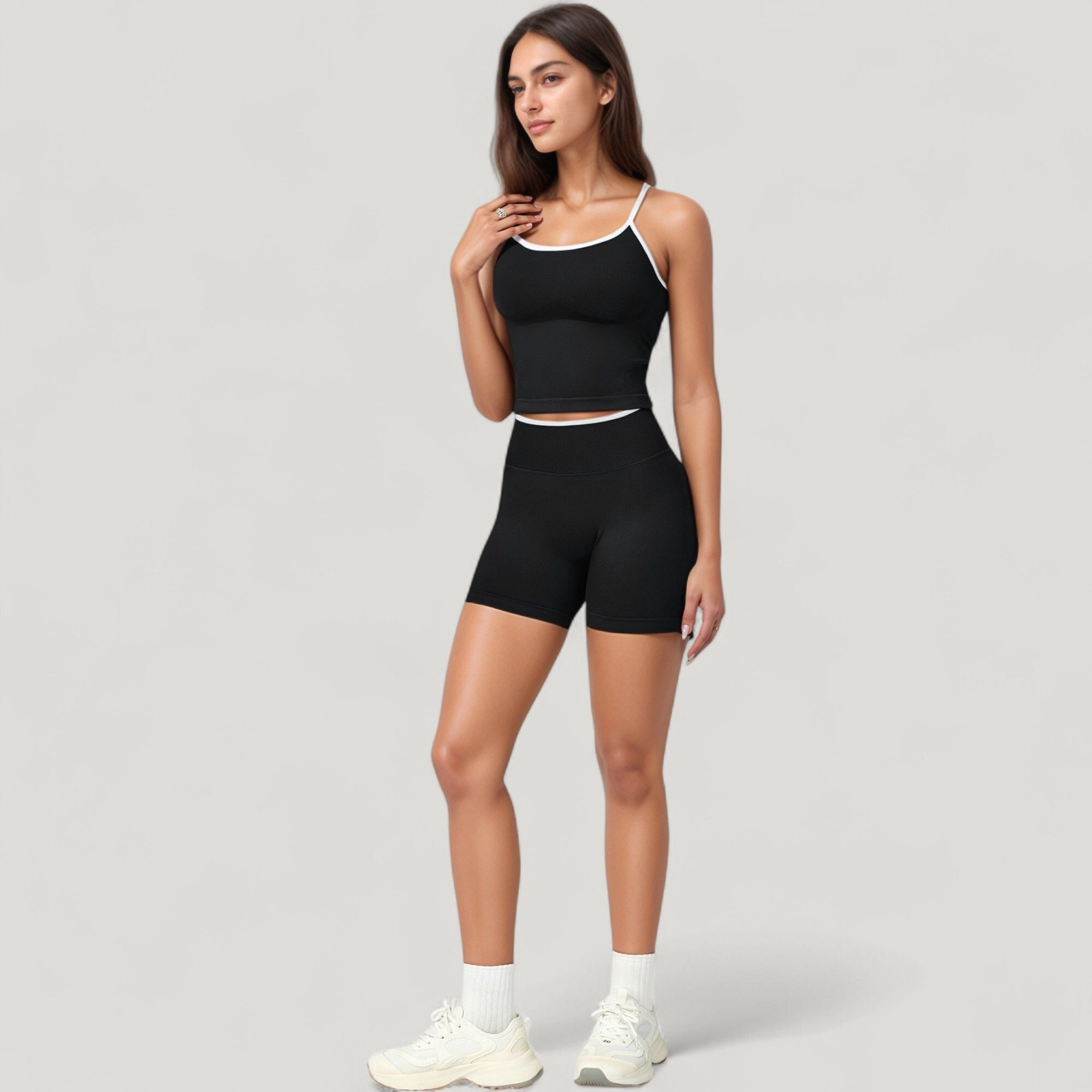 Anna-Kaci Women's Seamless Activewear Tank Top with Adjustable Spaghetti Straps and Fitted Contour Design