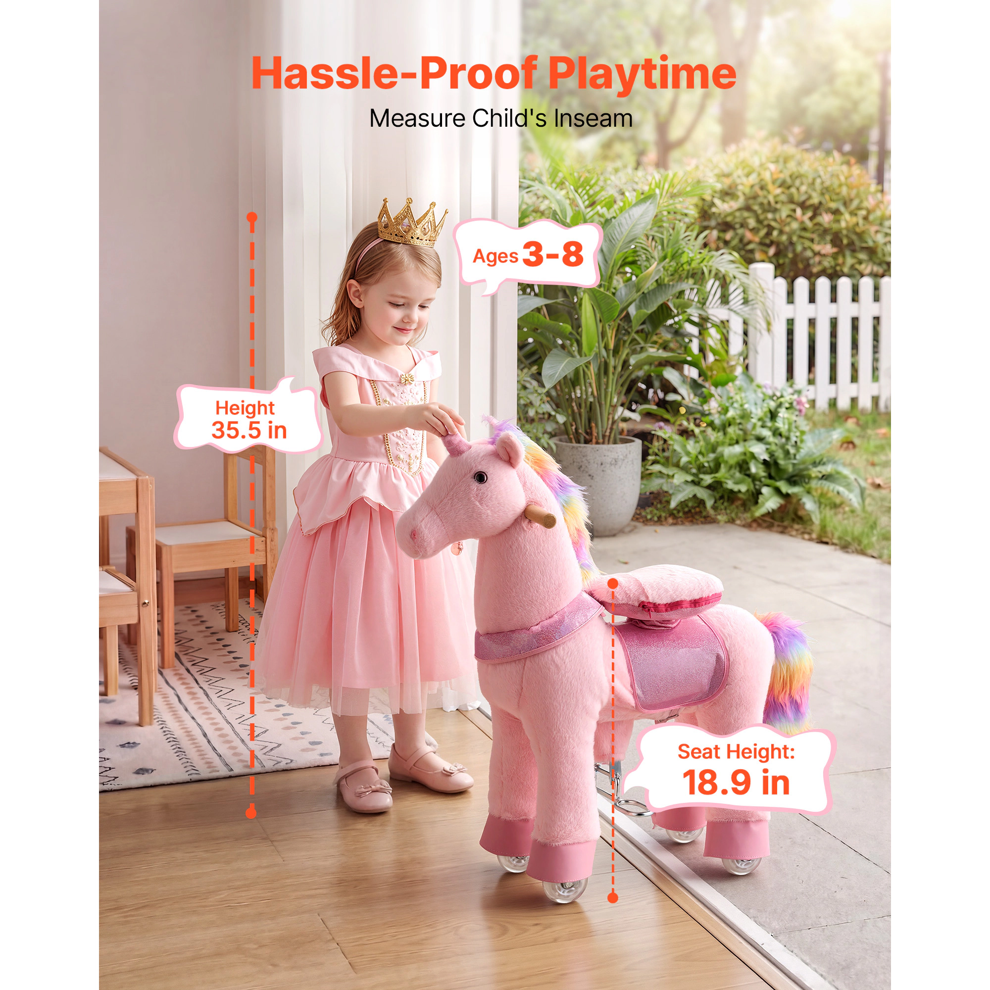 HONGGE Ride On Unicorn Toy for Kids, Pink, Pedal-Powered, Anti-Roll Wheels, Ages 3-8, Holds Up to 110 lbs