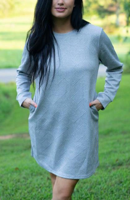 Threaded Pear Women's Quincy Textured Long Sleeve Dress