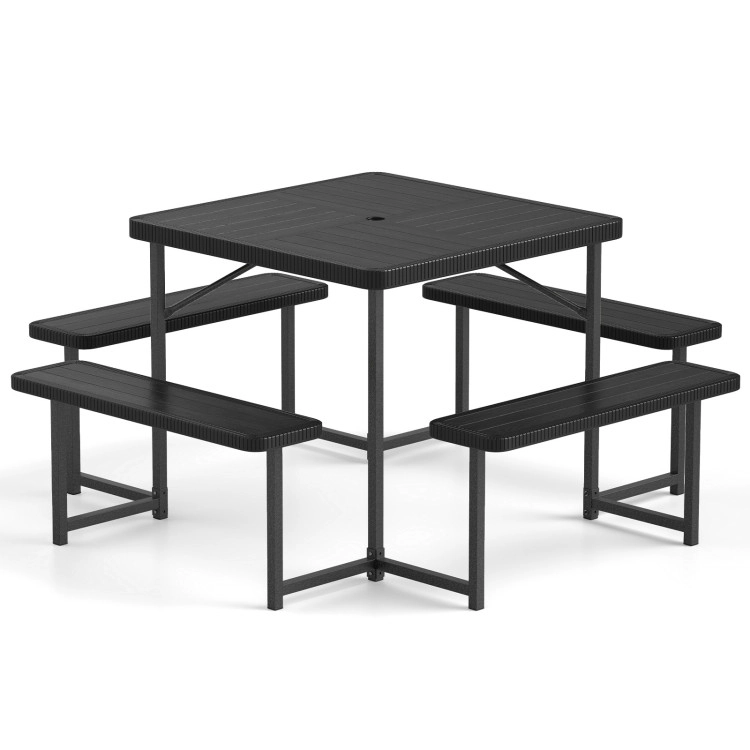 Hivvago Outdoor Square Picnic Table Bench Set For 4-8 People With Umbrella Hole