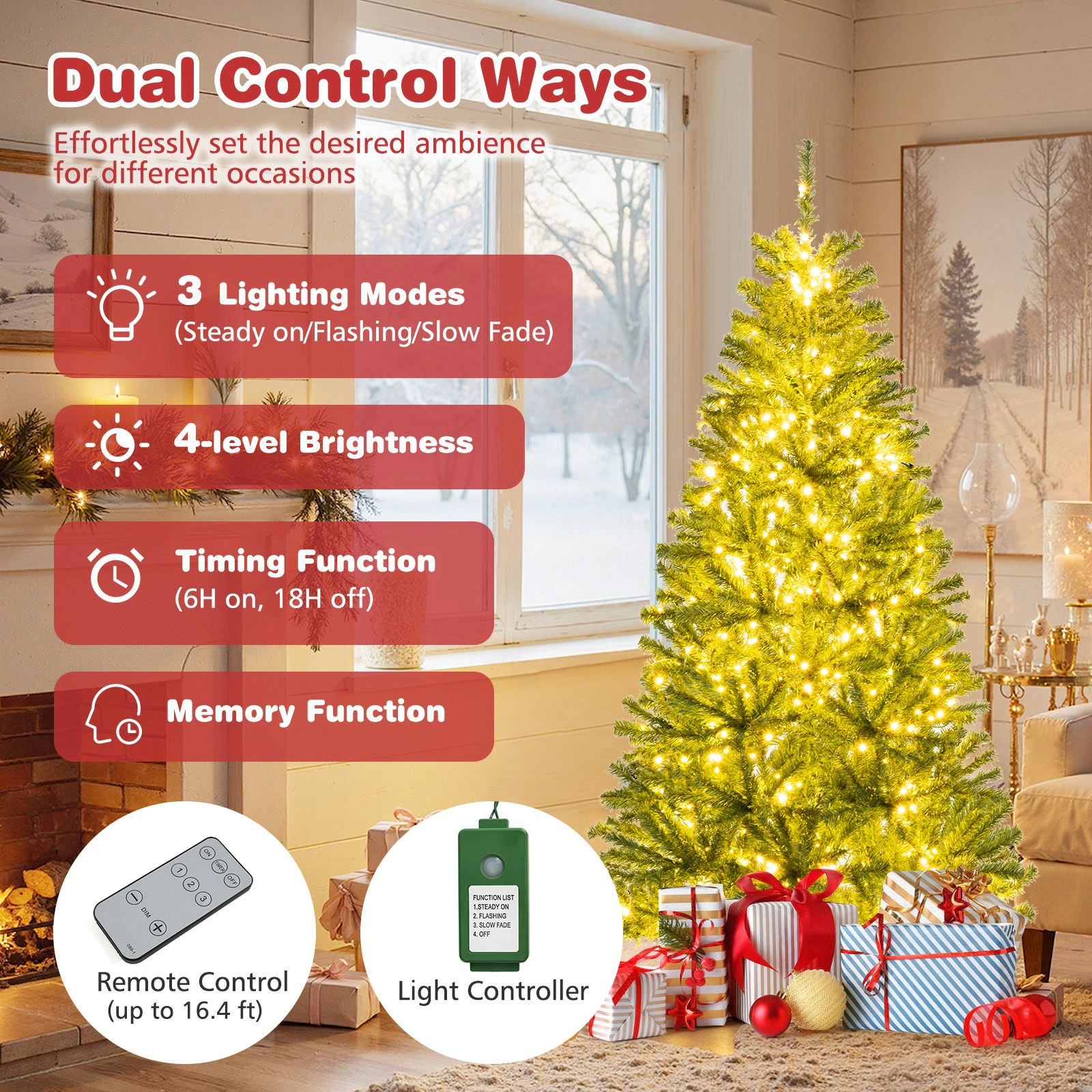 SlickBlue Lighted Christmas Tree with Adjustable Lighting Modes