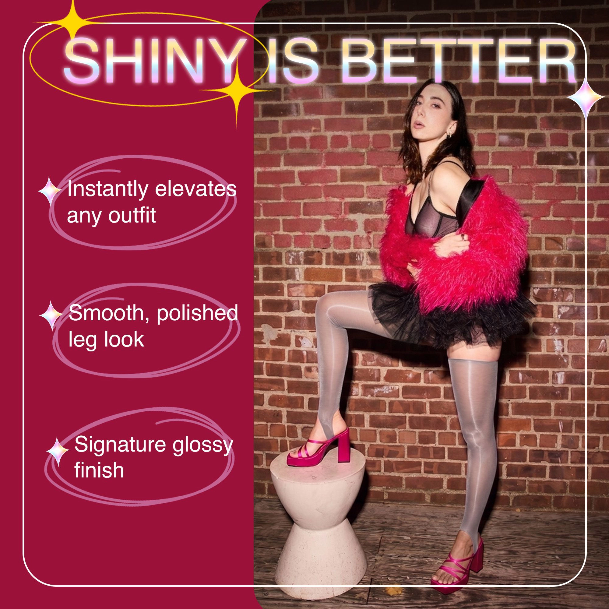 LECHERY Women's Stirrup Thigh High Stockings, Lustrous Silky Shiny Stockings Leg Warmers Hold Up Hosiery