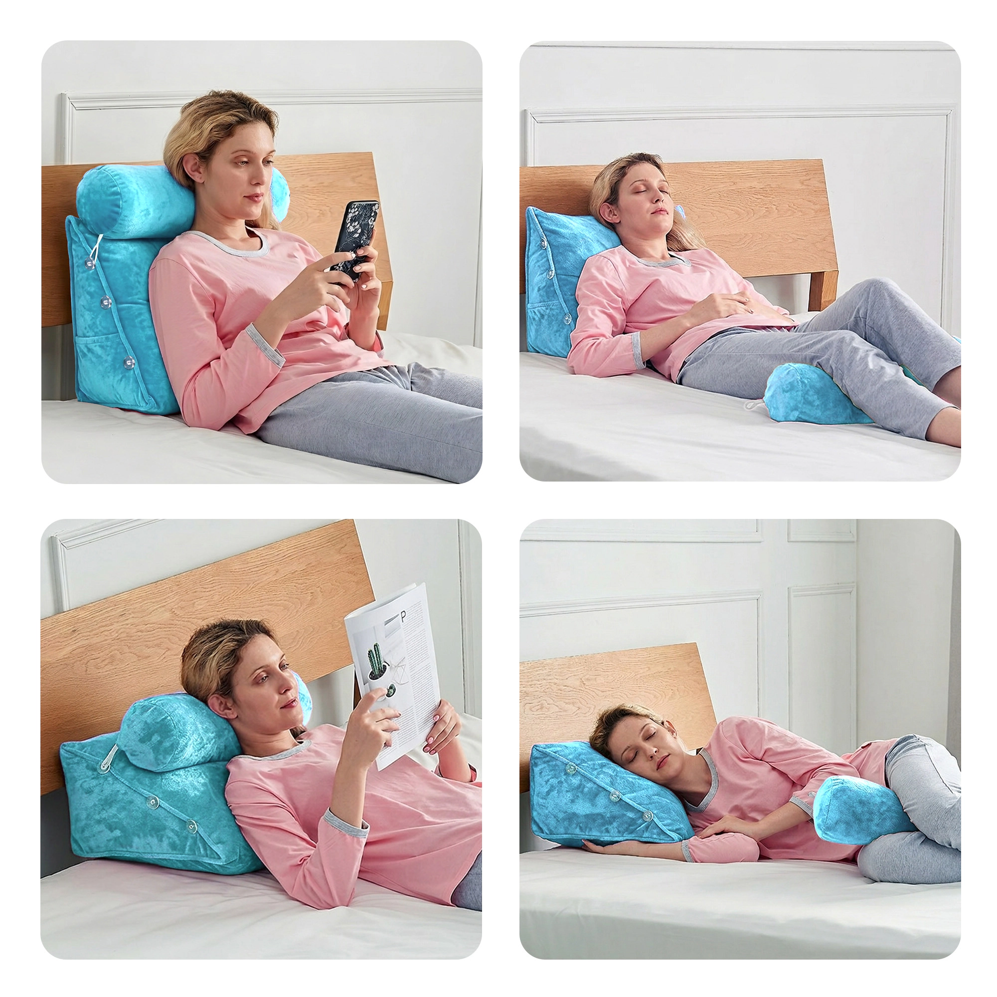 Cheer Collection Wedge Reading Pillow with Adjustable Neck Roll and Side Pocket