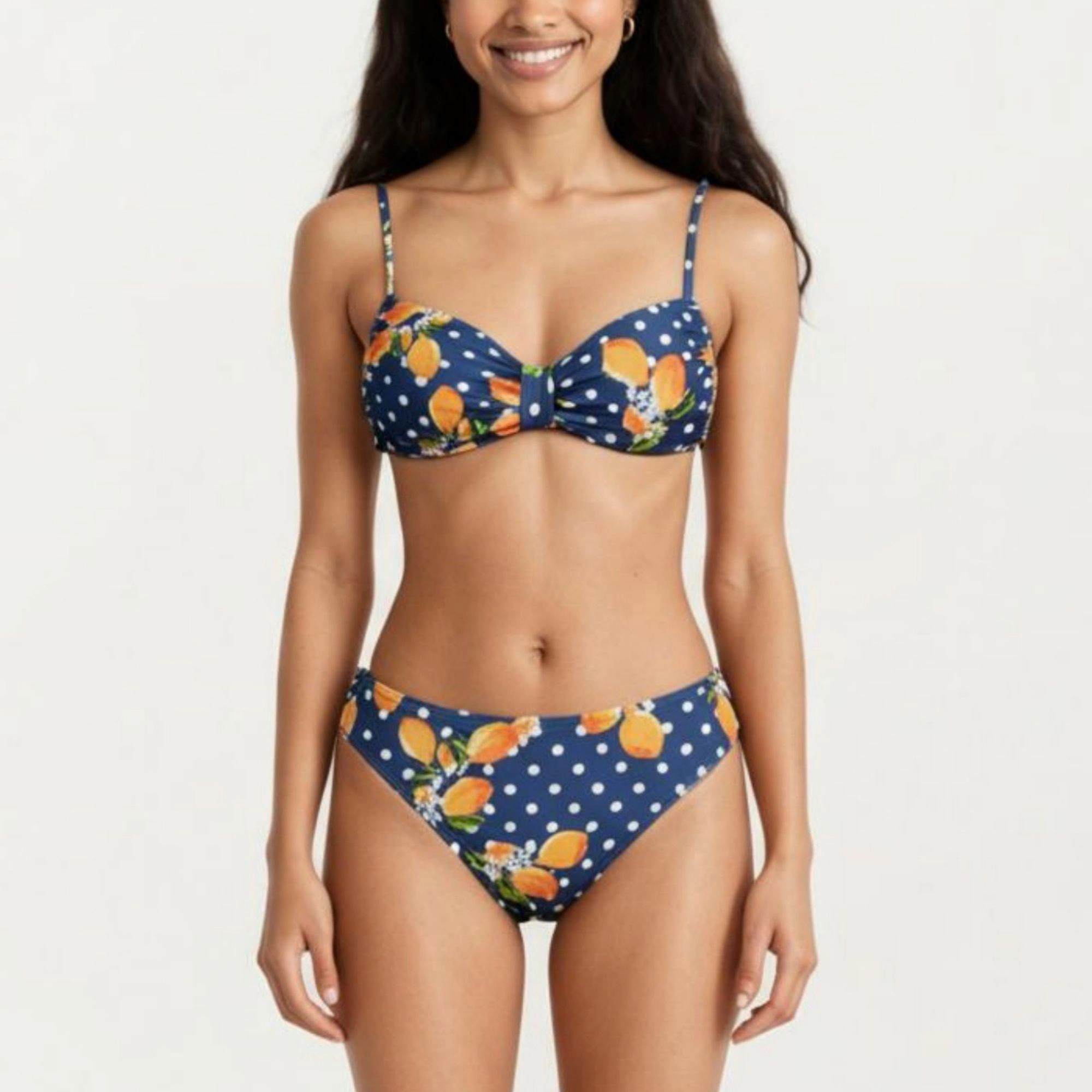 Anna-Kaci Womens Polka Dot Bandeau Bikini Set - Adjustable Straps, Mid Rise