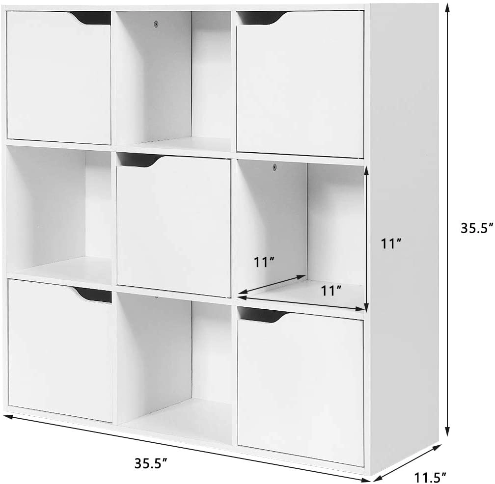 SUGIFT Free Standing 9-Cube Chipboard Storage Divider Bookcase 90-lb Capacity 35.5-in Tall for Home & Office White/Gray