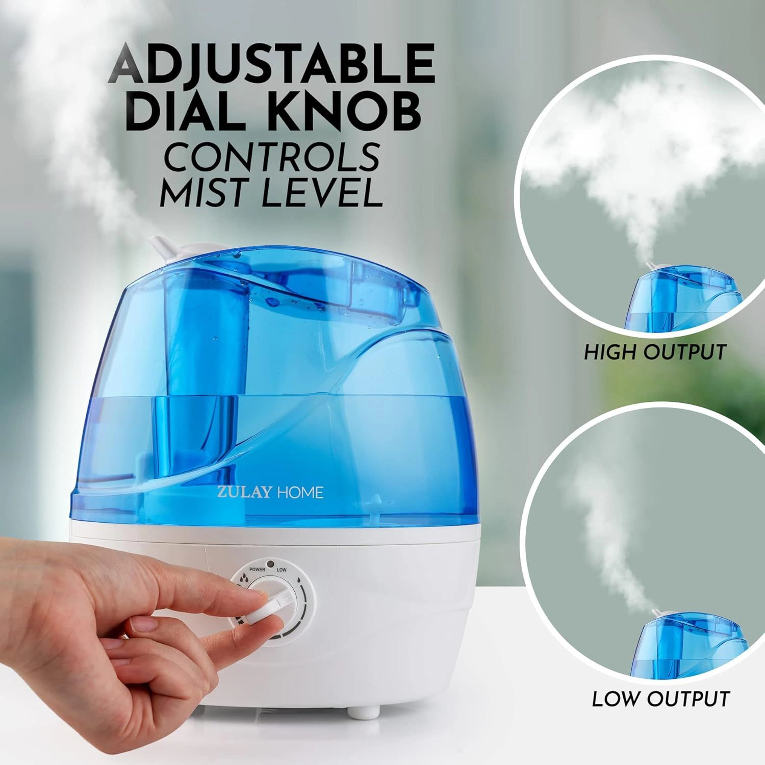 Zulay Home Cool Mist Humidifiers For Bedroom (2.2L Water Tank) - Quiet Ultrasonic with Auto Shutoff Feature