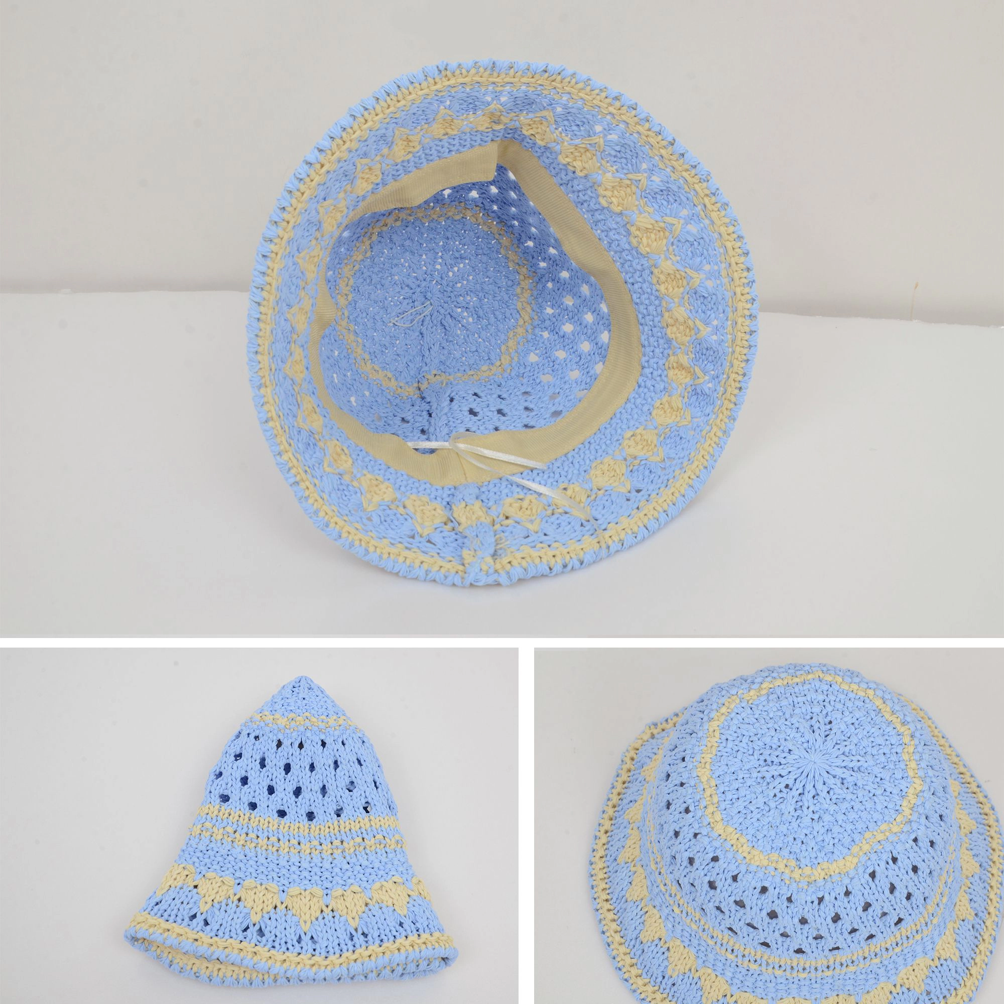 Anna-Kaci Women's Crochet Knit Bucket Hat with Openwork Floral Pattern and Rolled Brim for Lightweight Summer Style