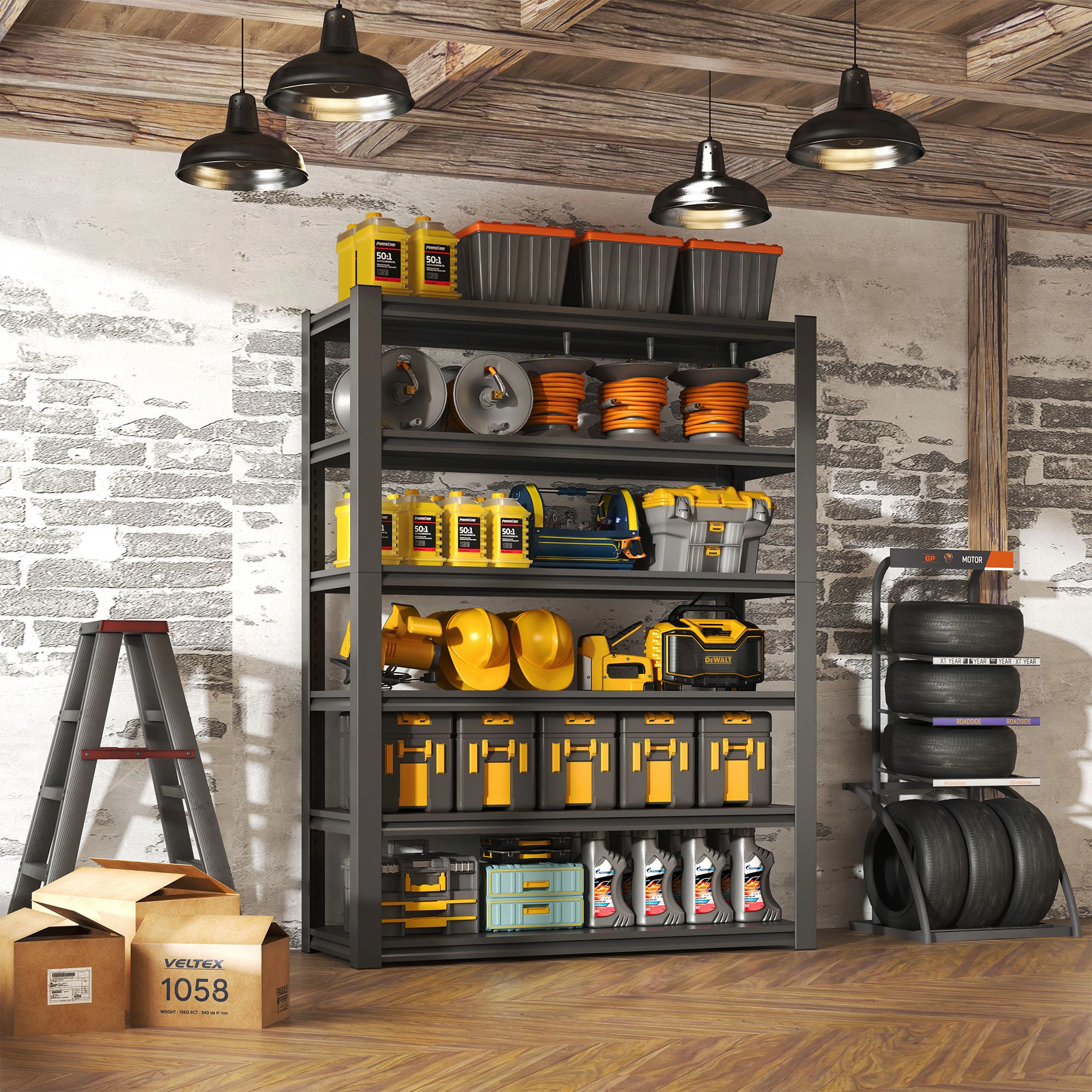 Flynama 48 in. W x 18 in. D x 82 in. H Black 2400LBS Heavy Duty Storage Shelves Adjustable Garage Shelves