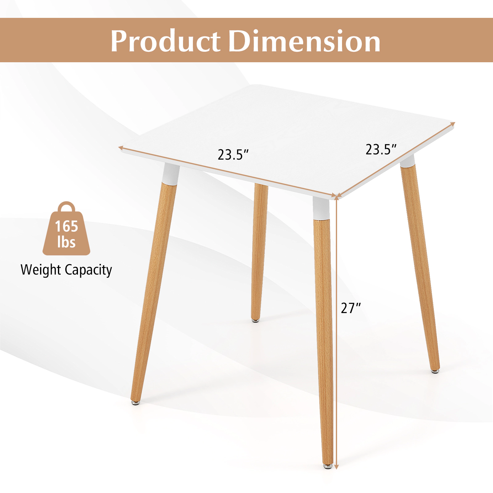 SUGIFT 23.5-in Square Dining Table with Adjustable Foot Pads 165-lb Capacity for Dining Room or Kitchen White Natural