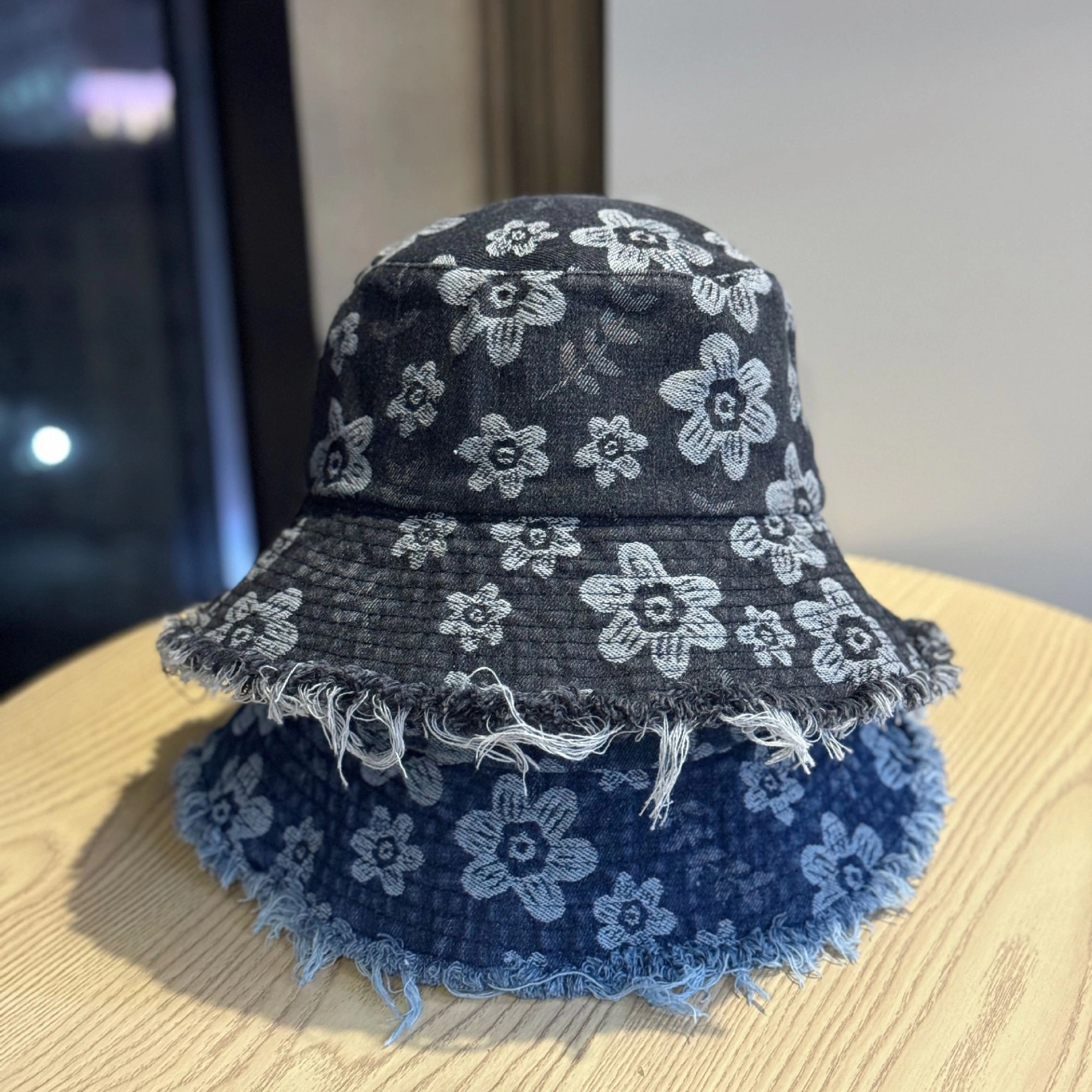 Anna-Kaci Women's Women Floral Bucket Hat Distressed Edge Casual Denim Style Sun