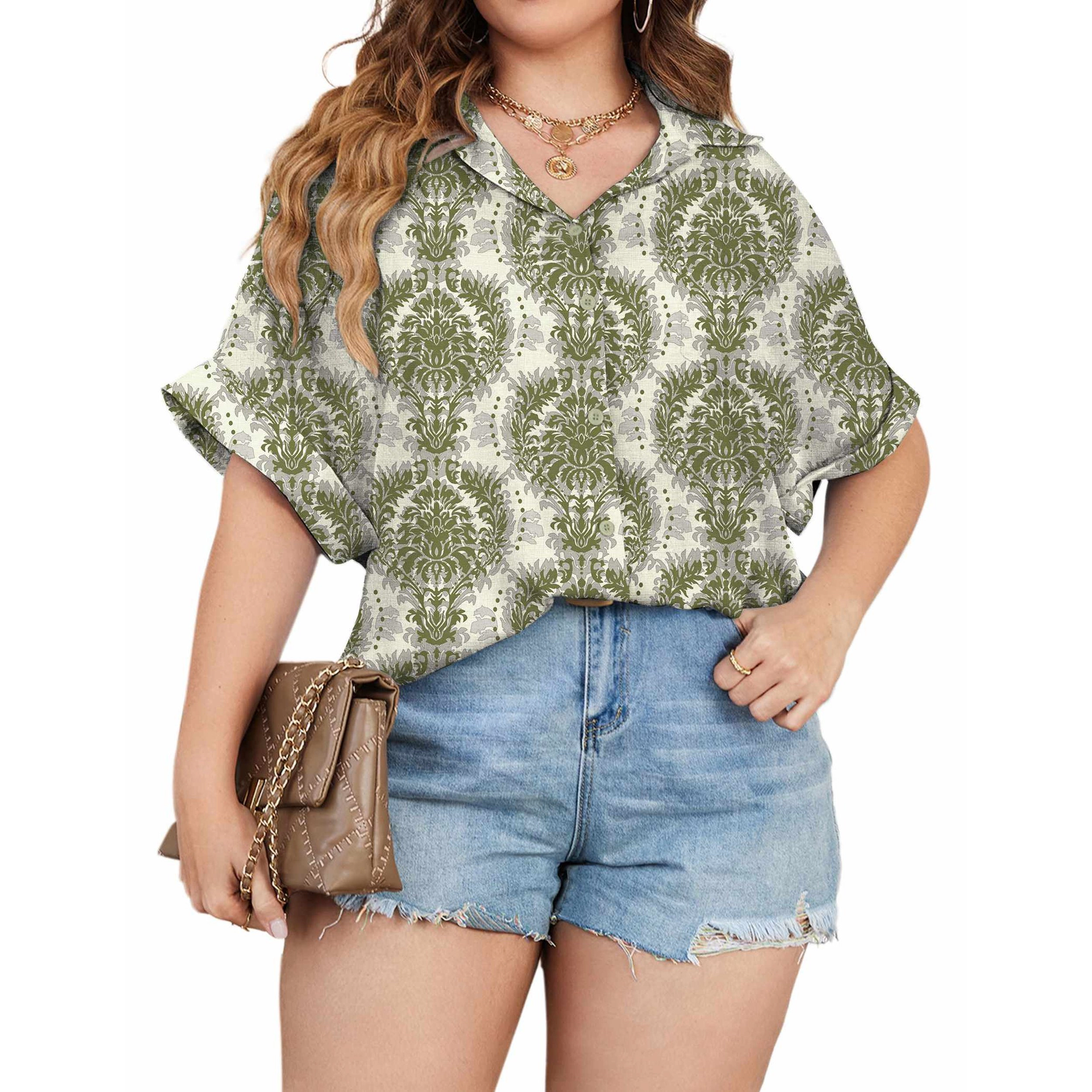 Zeagoo Womens Plus Tops Short Sleeve Button-Down Shirts Casual V Neck Blouses