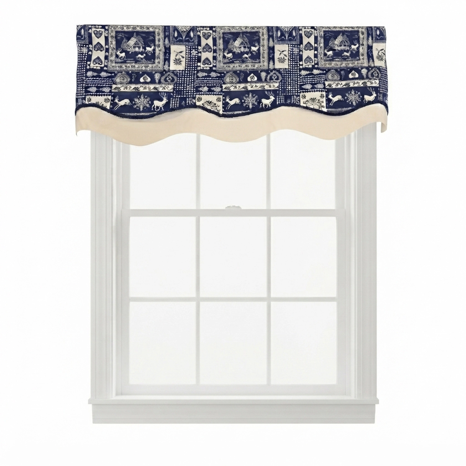 RLF Home 100% Cotton Lakewood Trimmed Glory Lined Window Valance 50" x 17" Navy