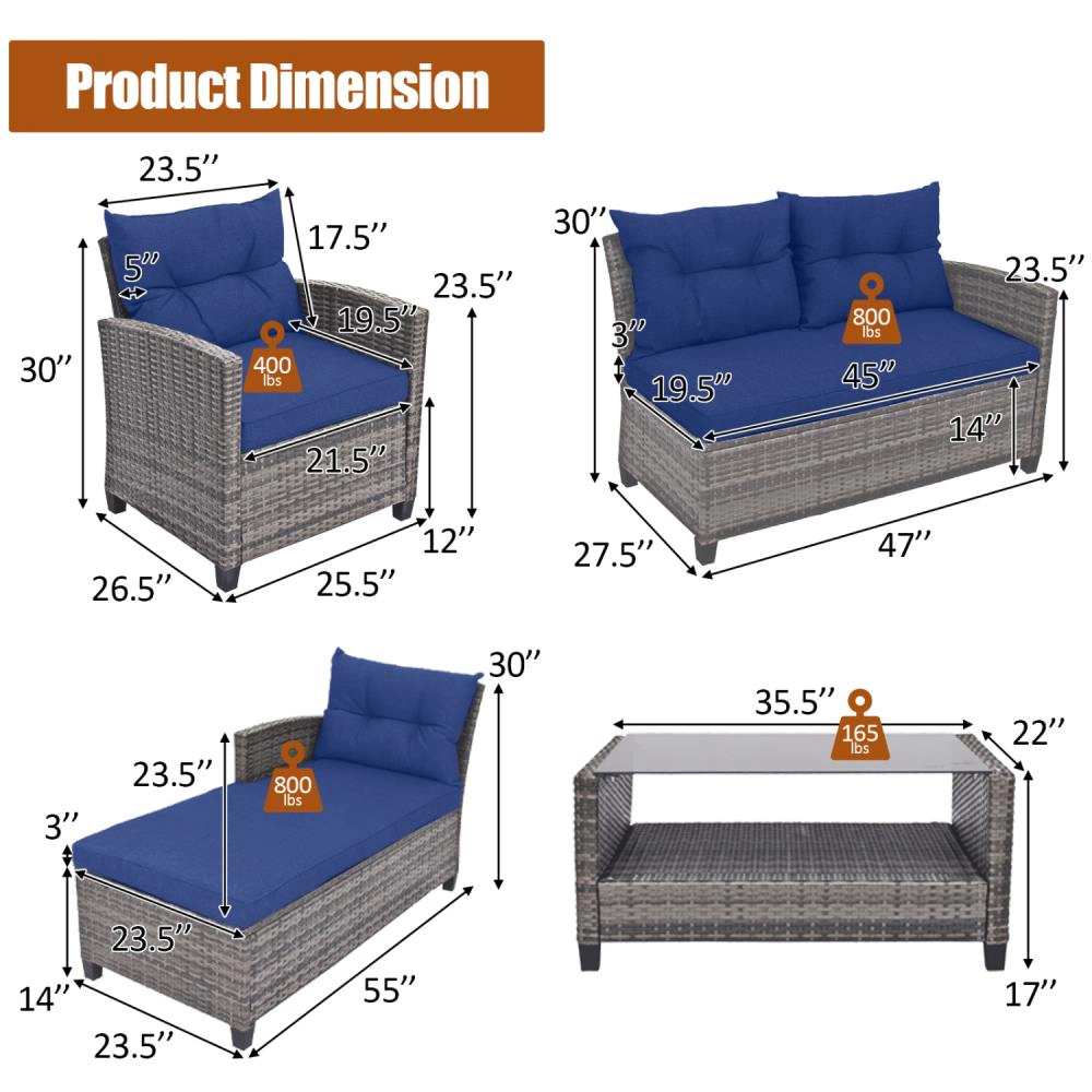 Hivvago 4 Pieces Patio Rattan Sofa Furniture Set With Cushion And 2-Tier Coffee Table