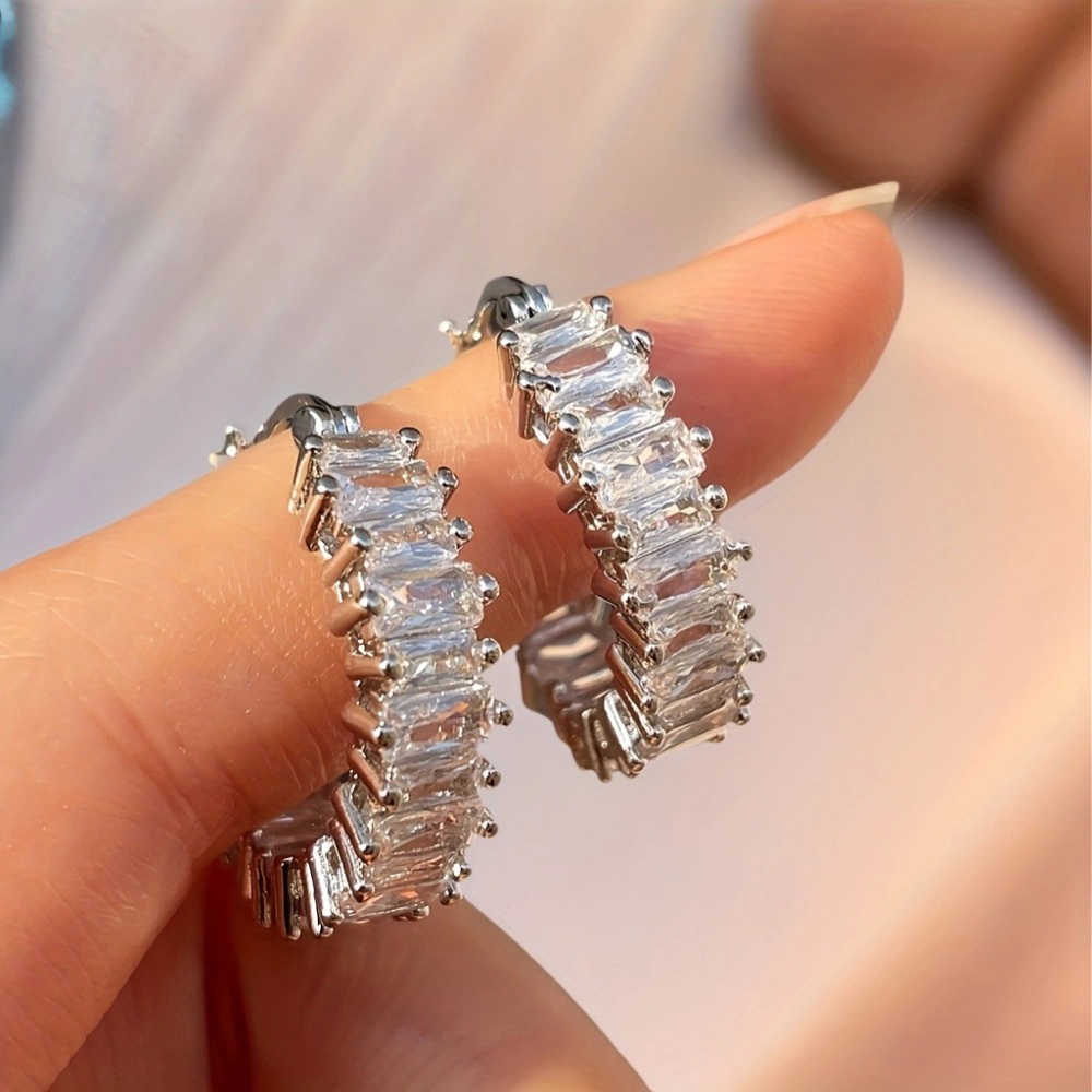 Baguette Cut Cubic Zirconia Huggie Hoop Earring