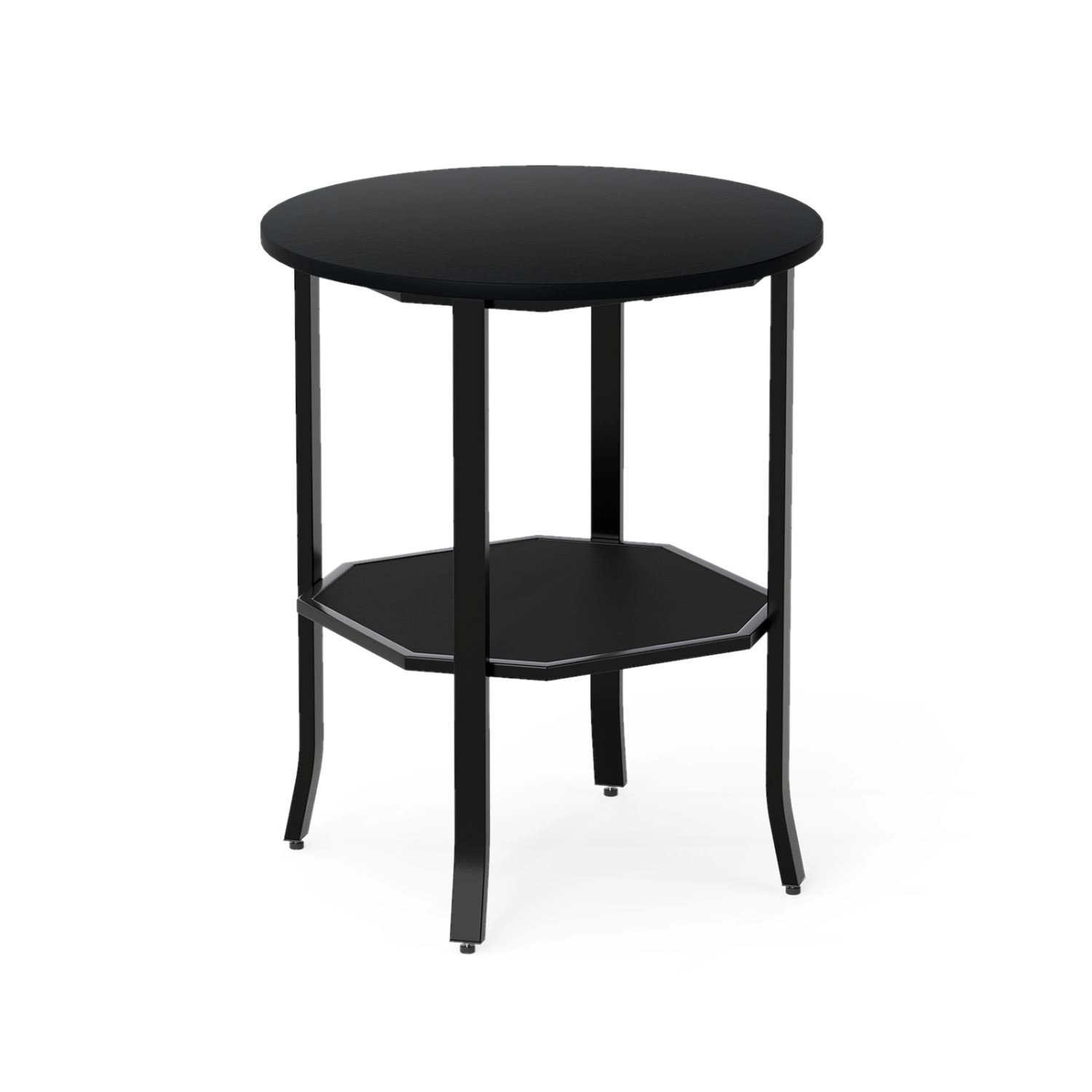 SlickBlue Round Nightstand, 2-Tier Side Table with Carbon Steel Frame