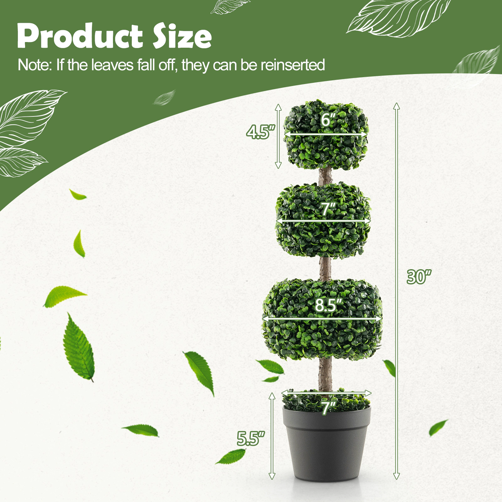 Slickblue 30 in Faux Boxwood Topiary Tree for Porch Entryway Home Decor