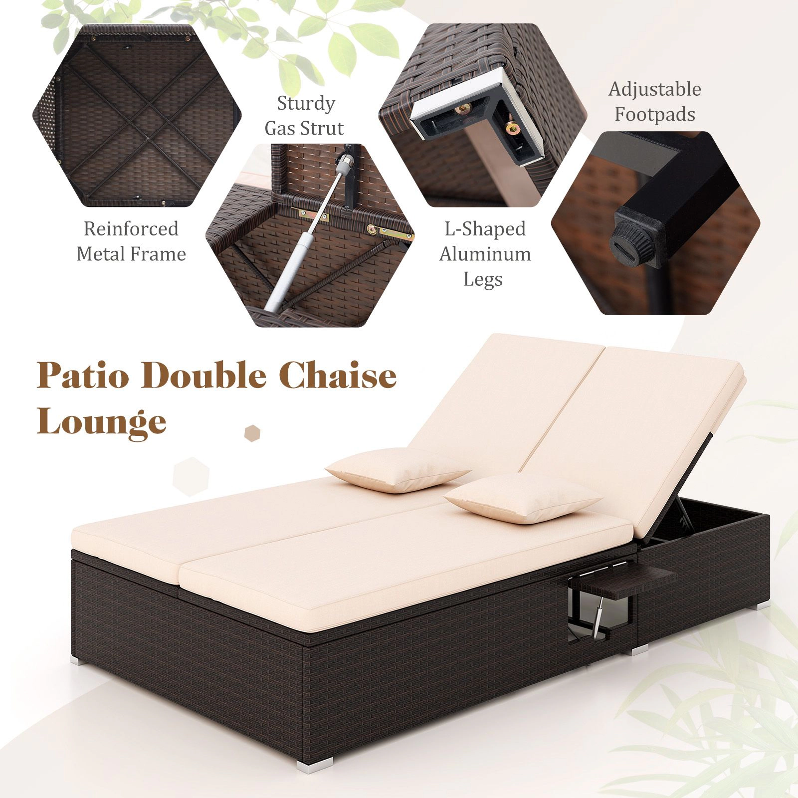SlickBlue Double Chaise Lounge with Cushions & Side Tables