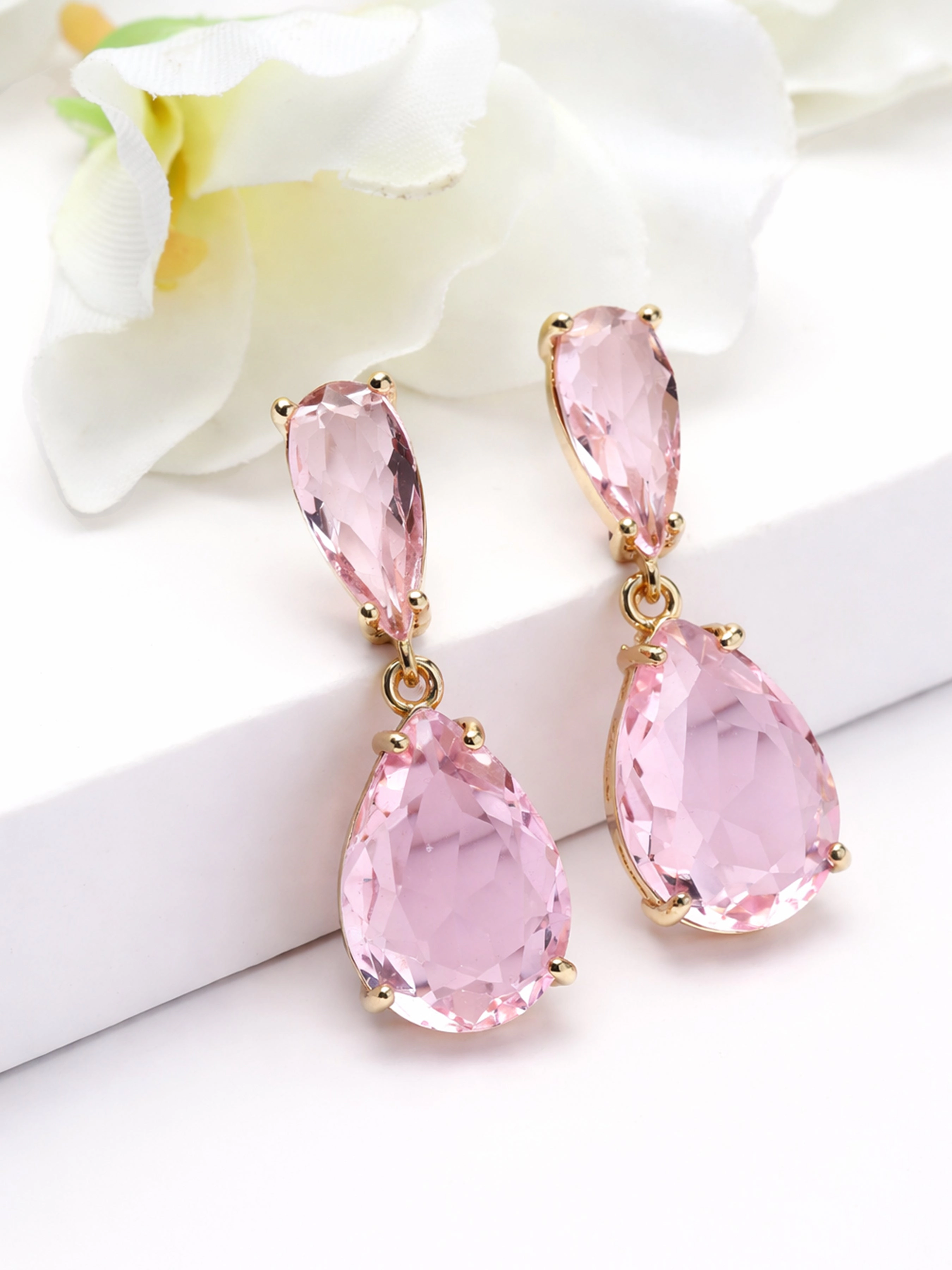 AGP PARIS Womens Double Teardrop Crystal Drop Earrings
