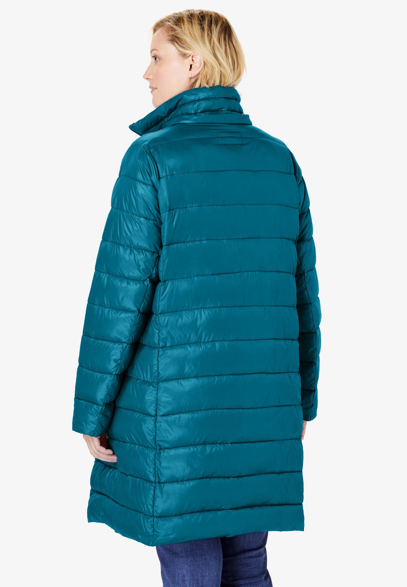 Woman Within Plus Long Packable Puffer Jacket