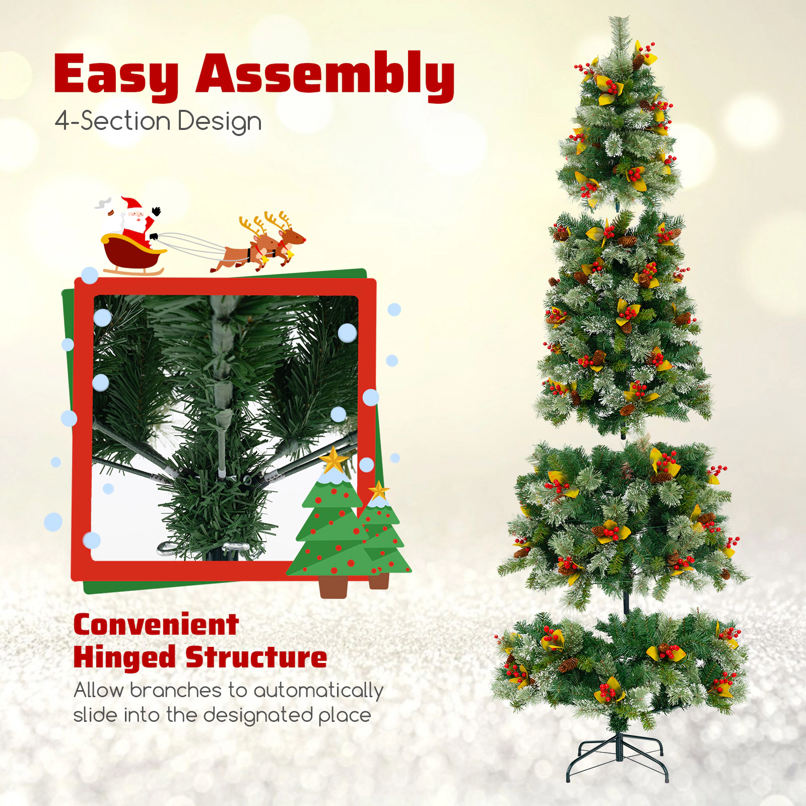 SlickBlue Artificial Christmas Tree with Red Berries and Pine Cones