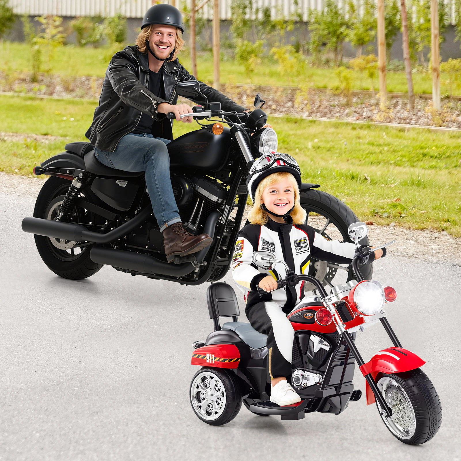 SUGIFT Horn and Headlight 6V Powered Toddler 3-Wheel Chopper Ride-On Motorbike