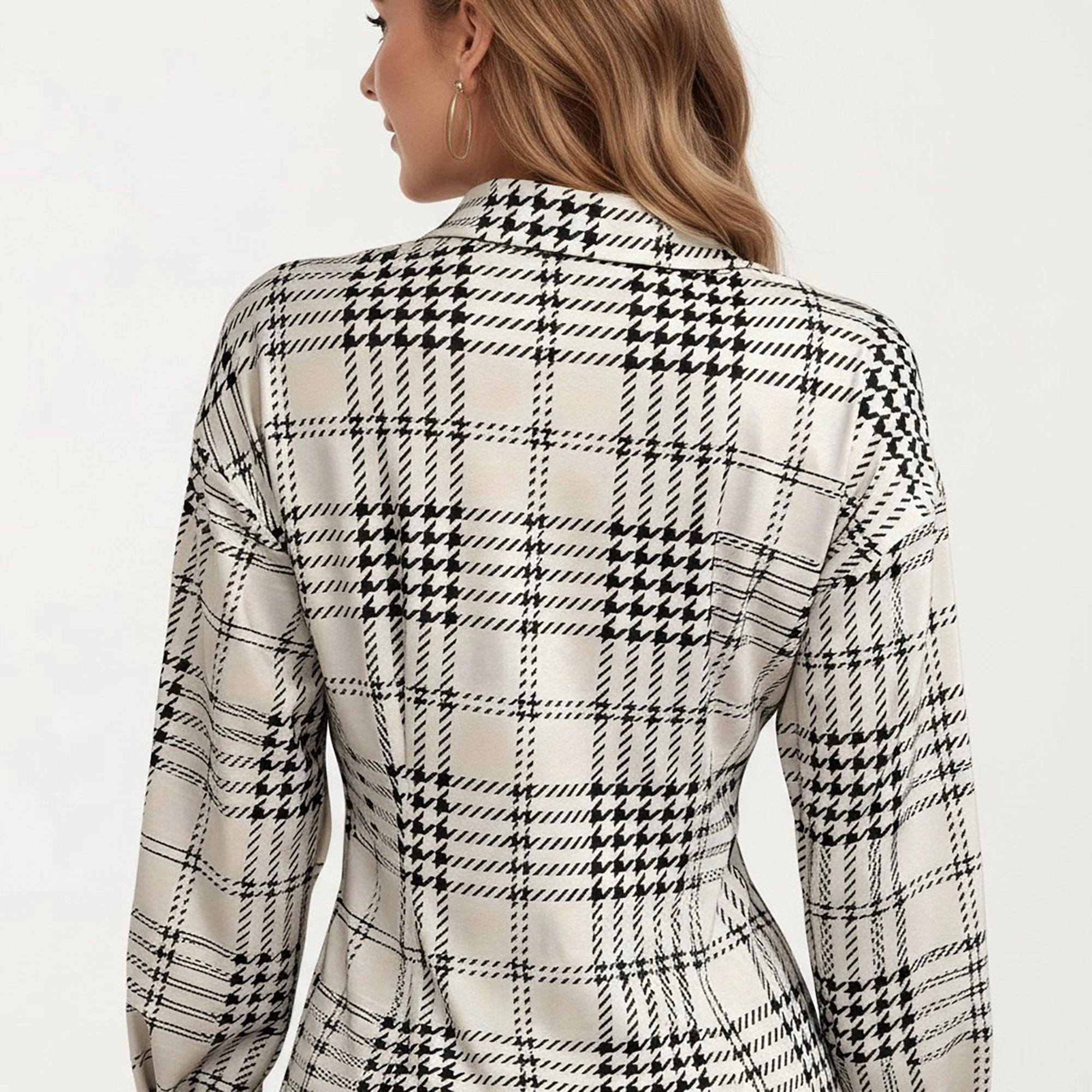 Anna-Kaci Women's Plaid Long Sleeve Button Front Waist Seaming Shirt Dress
