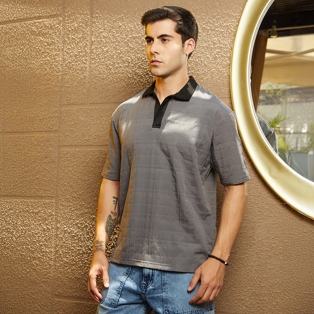 Contrast Grid Polo T-Shirt