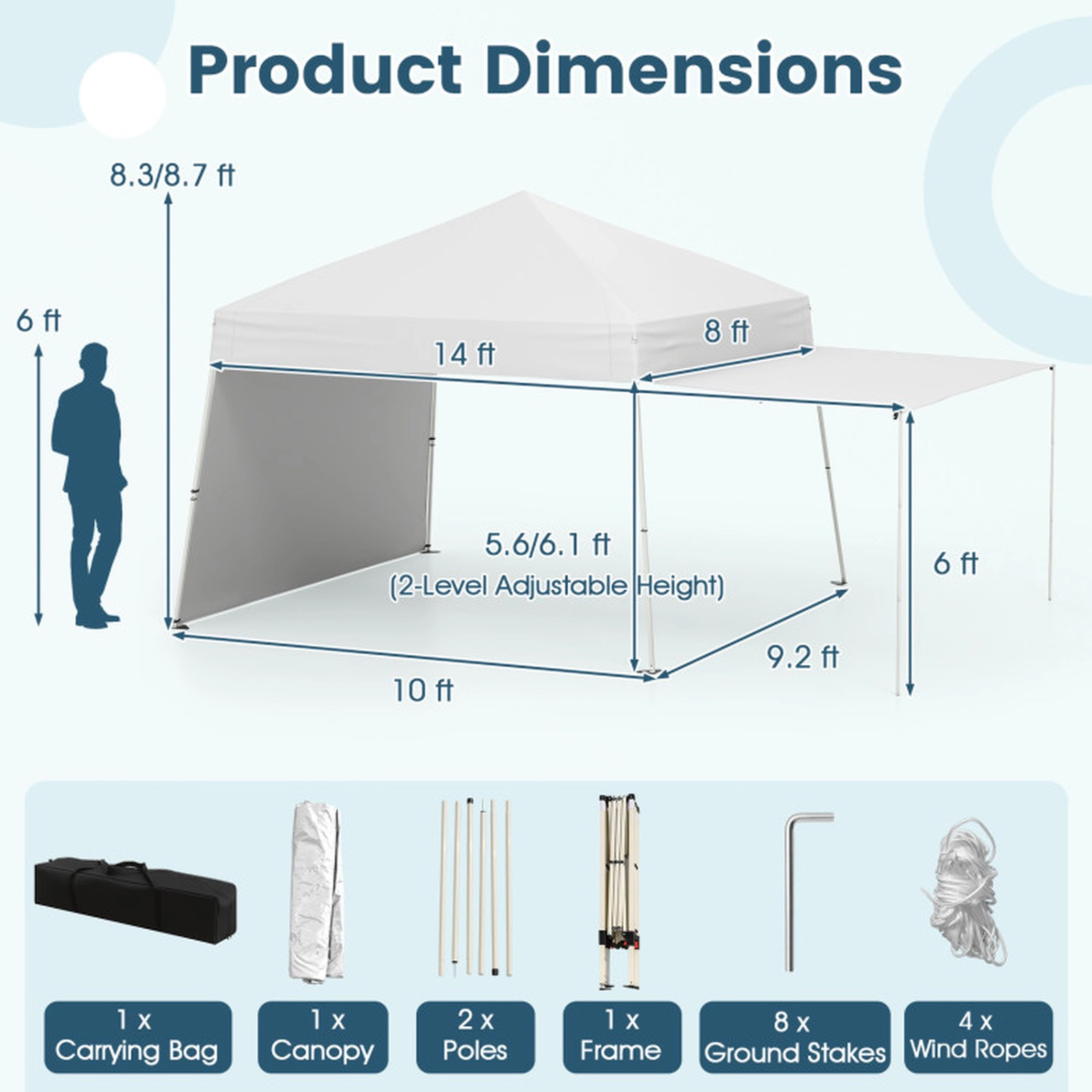 SUGIFT White Pop Up Canopy Tent with 2 Sidewalls Convertible to Awning and 8 Stakes 14-ft W 9.2-ft D 8.3-ft H