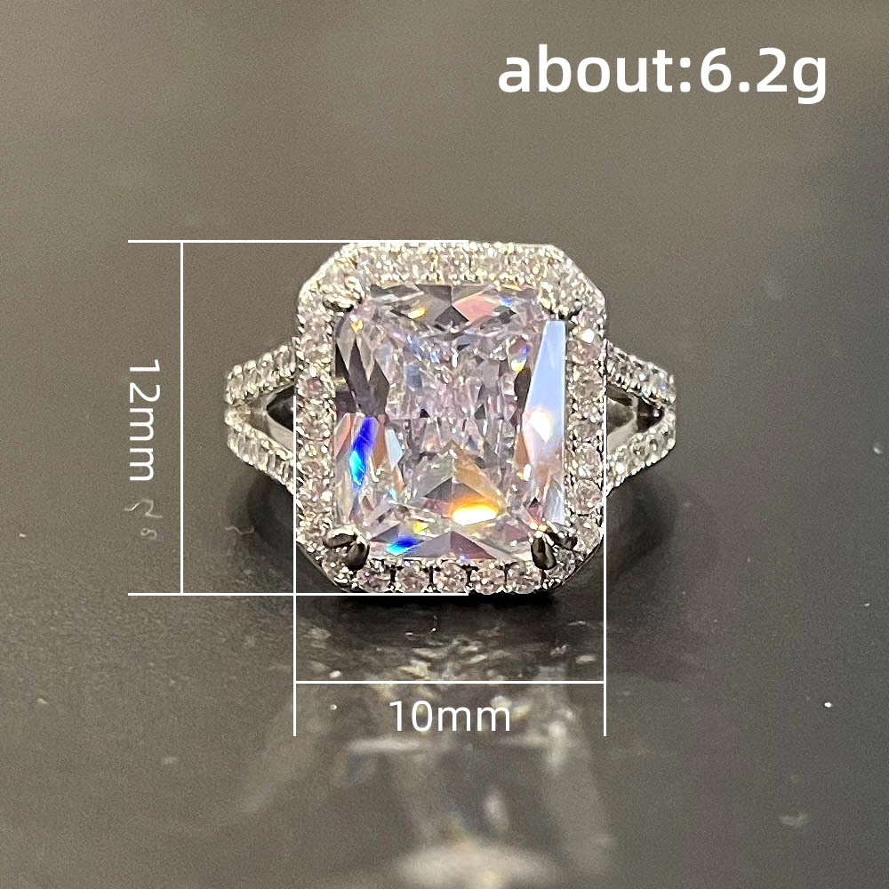 Simple Design Luxury Inlaid Big Square Cubic Zirconia Wedding Ring