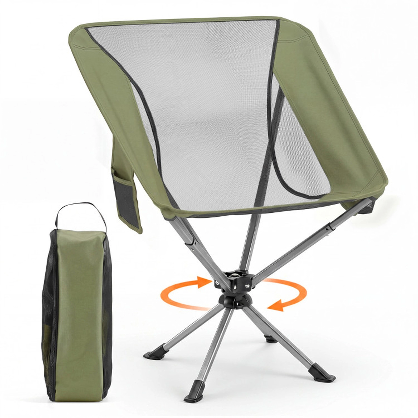 SUGIFT 360° Swivel Camping Chair with Cup Holder and Side Pocket 330-lb Capacity 17.5-in Seat Height Green