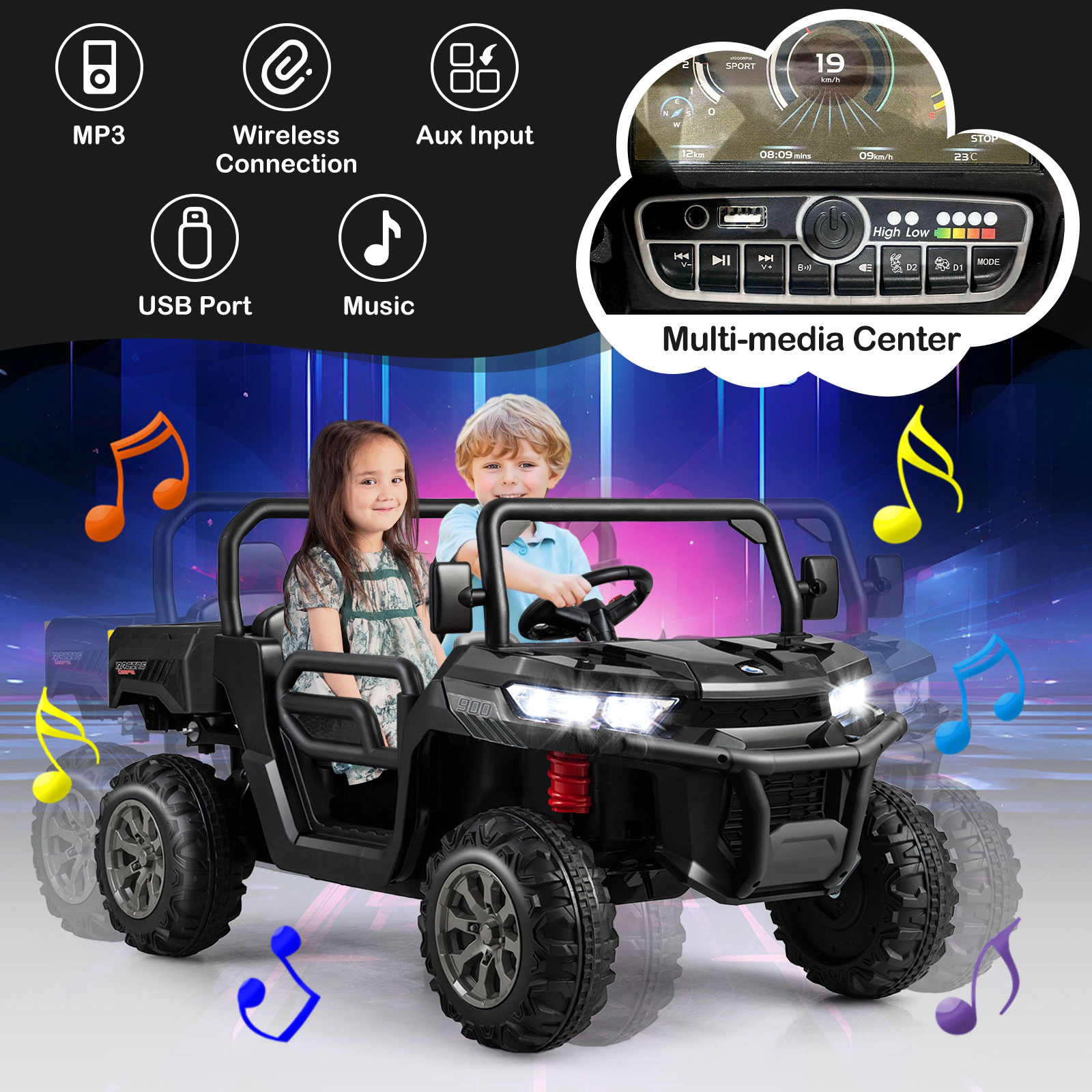Costway 24V Ride on Dump Truck Electric 2-Seater Kids UTV w/Dump Bed & Bight Lights and Remote Control Red