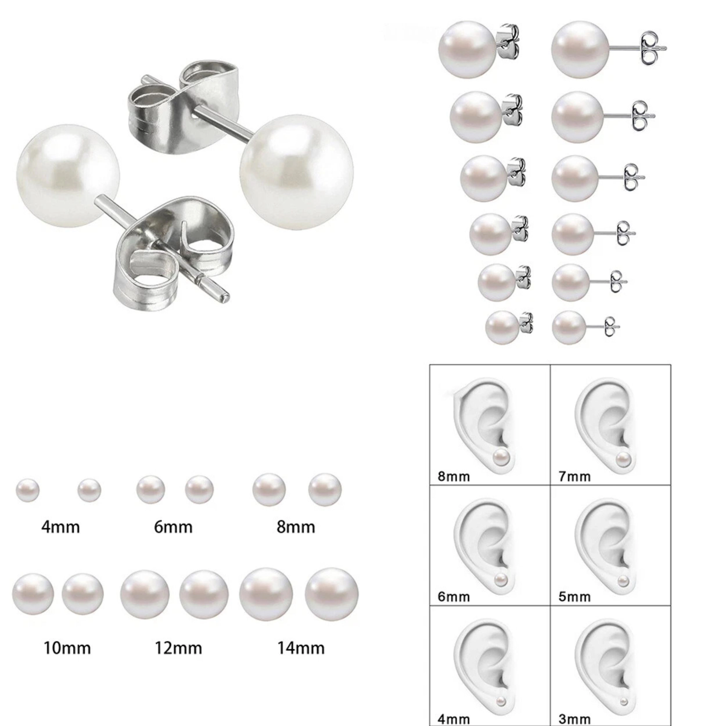 Home Collection 6 Pairs Faux Pearl Stud Earrings Set S925 Silver Posts