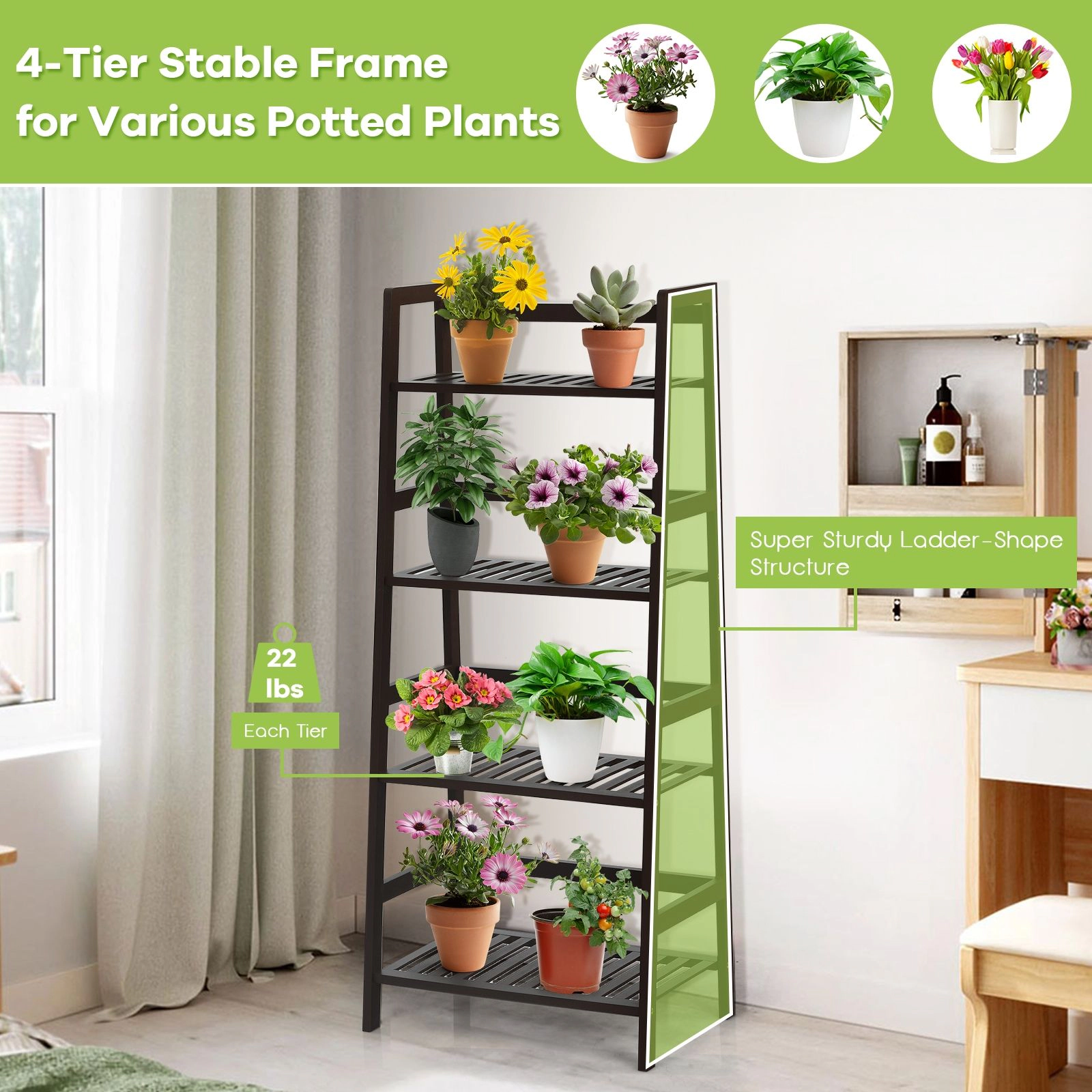 SlickBlue 4-Tier Ladder Bookshelf with Display Storage Shelves