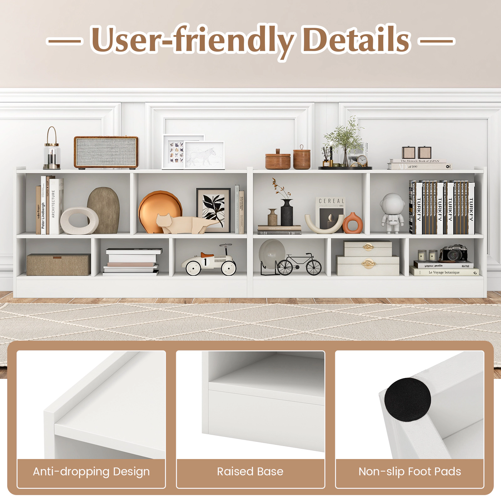 SUGIFT Kids 2-Shelf 5-Cube Wood Toy Storage Bookcase 132-lb Top Capacity 44-in Wide White