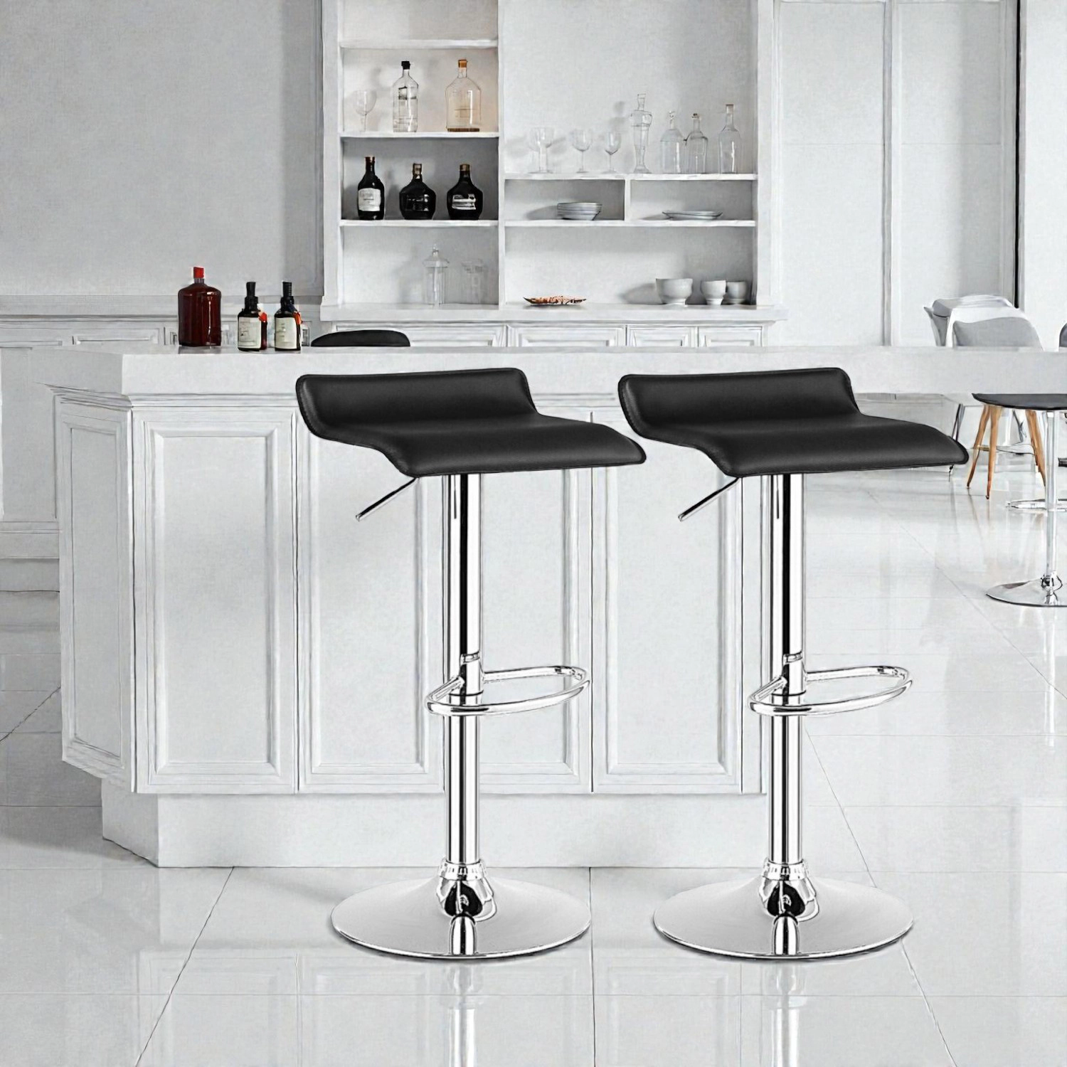 Hivvago Set of 2 Modern Adjustable Backless Bar Stools with PU Leather Seats