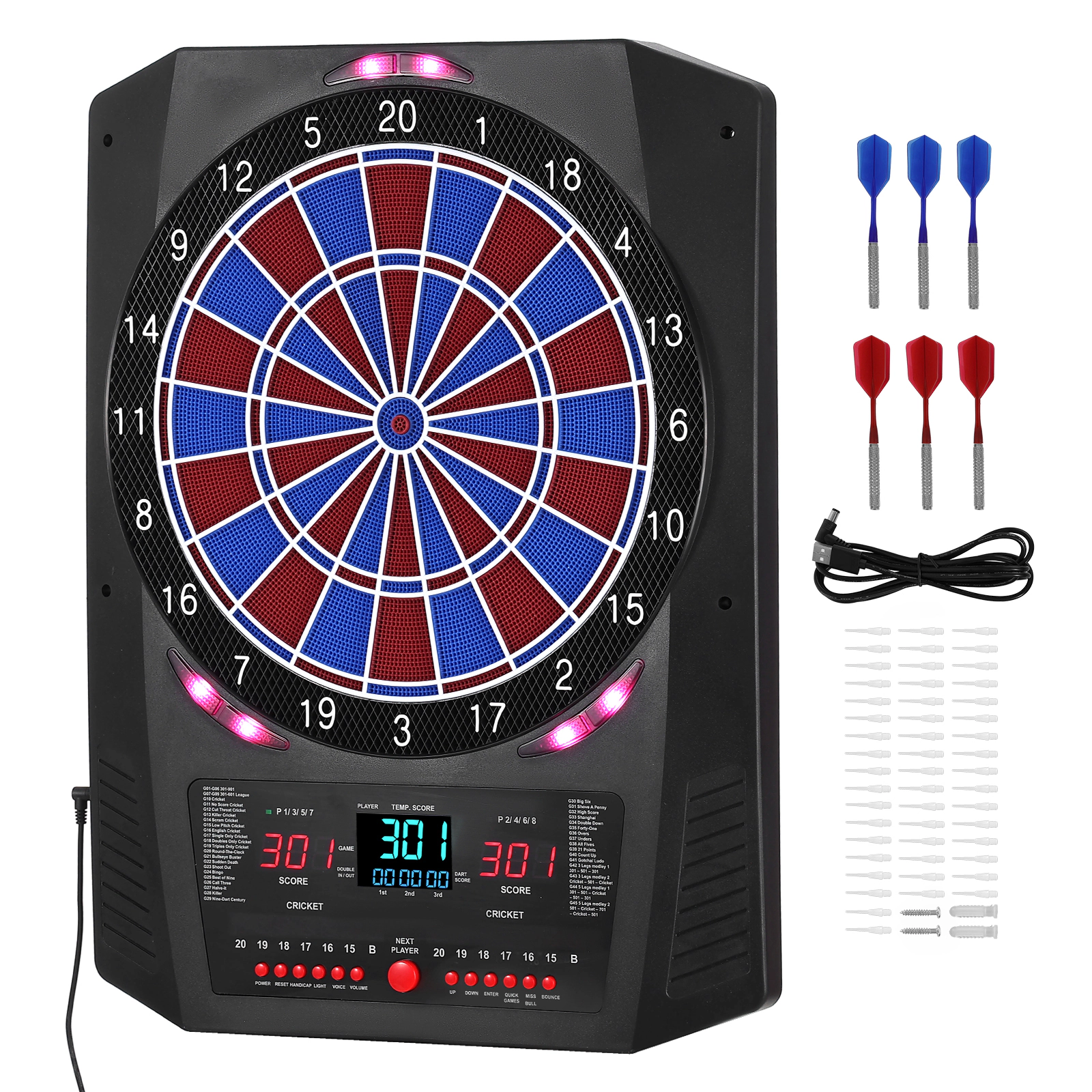 HONGGE 13.5-Inch Electronic Dart Board with LED Scoring Screen, 45 Games, Soft Tip Darts for Up to 8 Players
