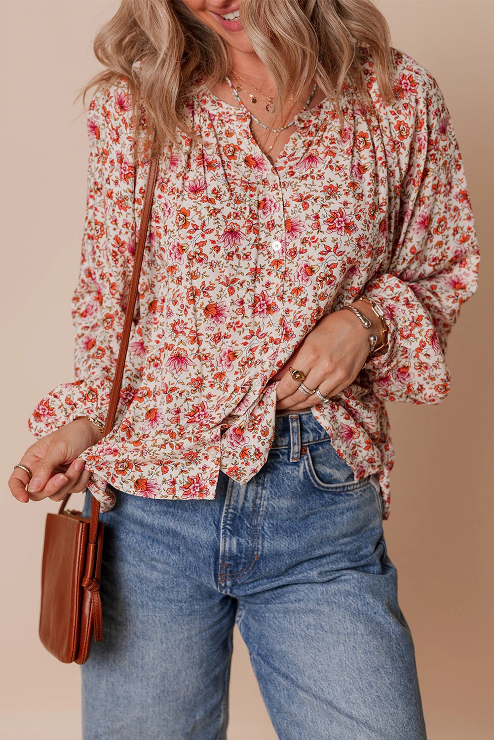 Threaded Pear Women's Carter Notched Puff Sleeve Blouse