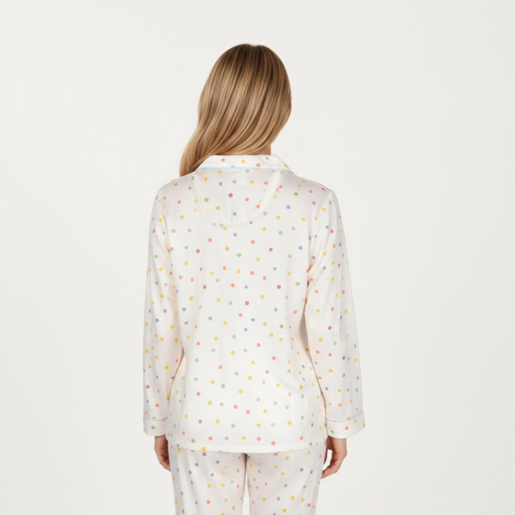 Anna-Kaci Women's 2-Piece Polka Dot Print Button Up Long Sleeve Pajama Top and Matching Pants