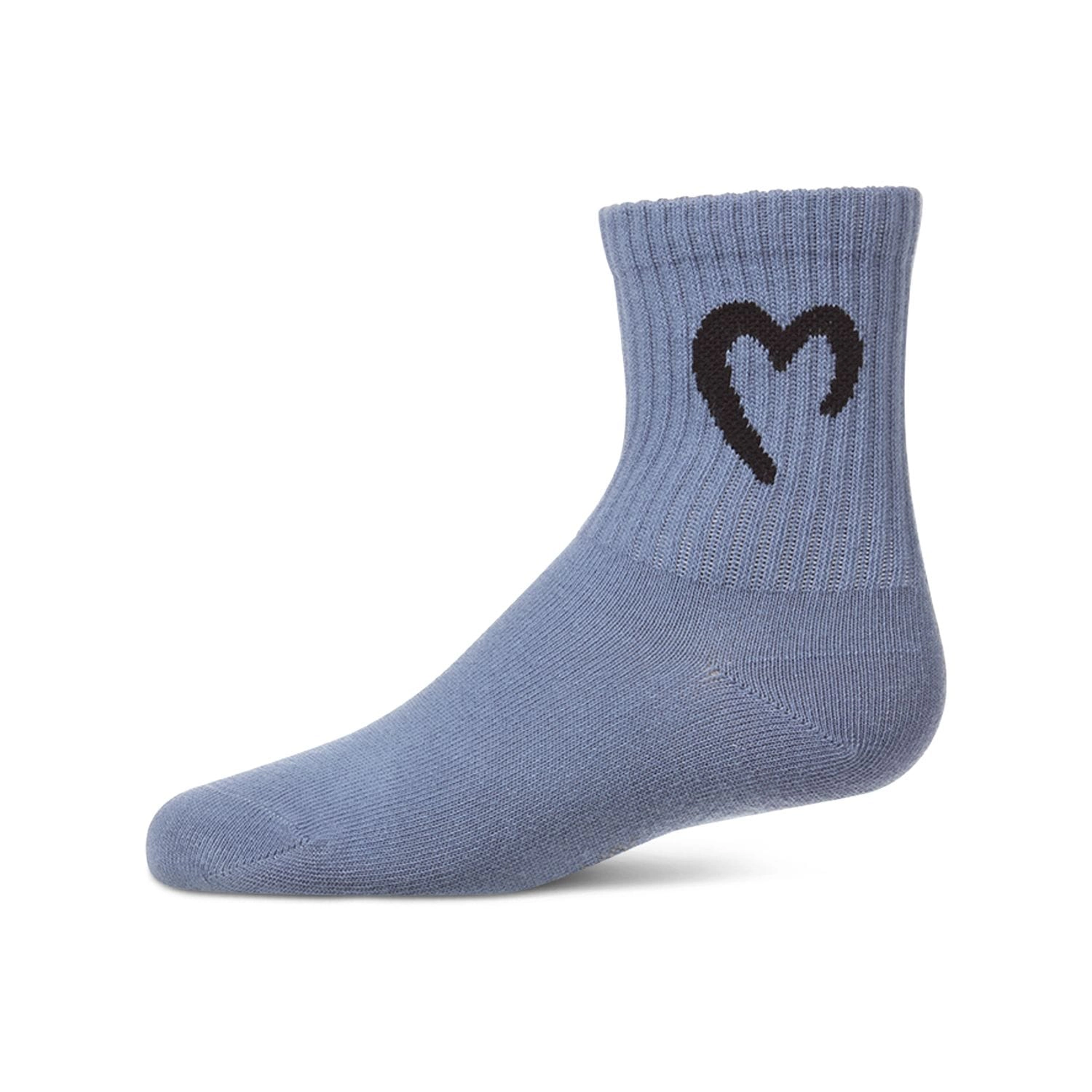 MeMoi Girls Ribbed Pointelle Cotton-Rich Crew Sock with Open Heart Graphic